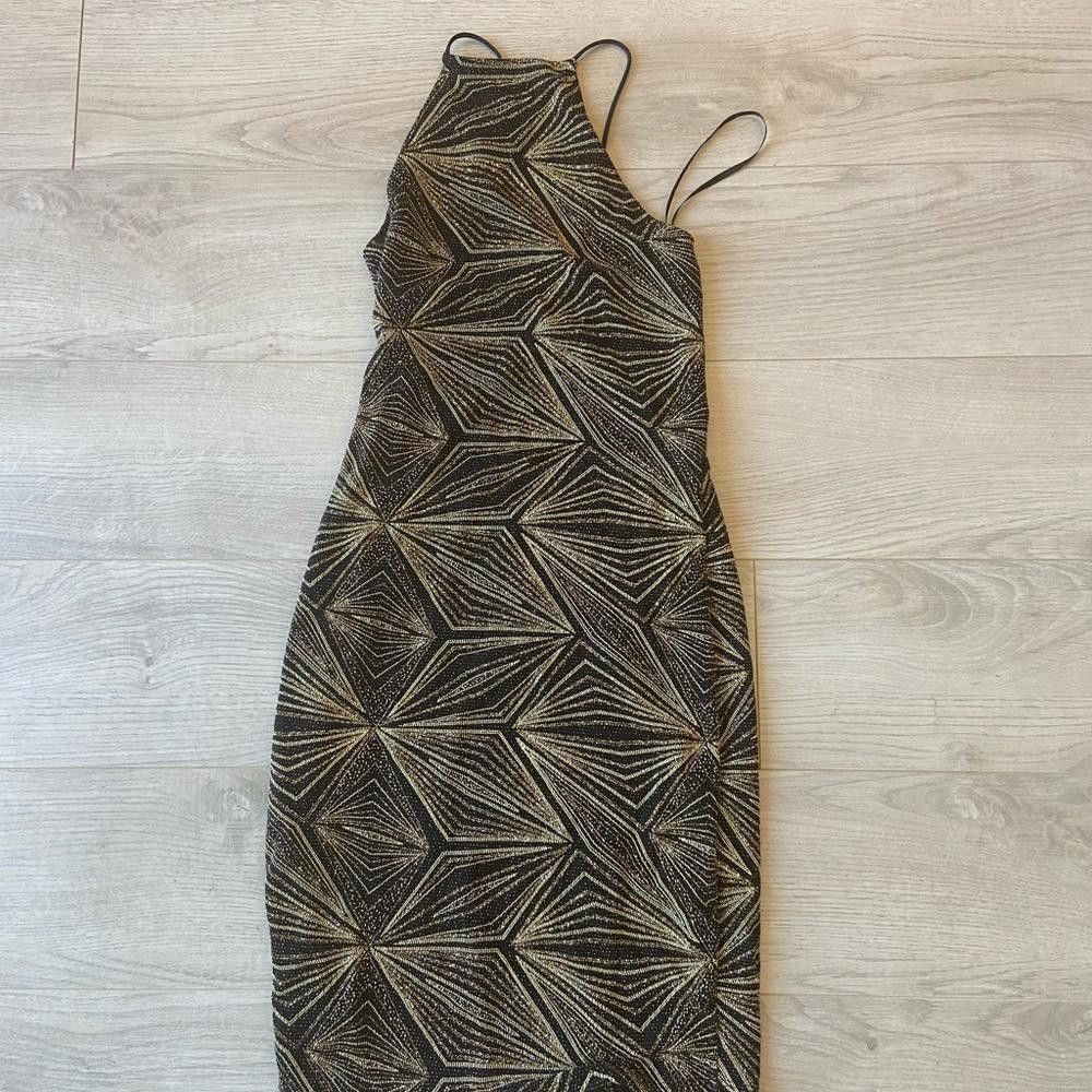 Designer Black and Gold Sparkle Bodycon Mini Dress Size M / US 6-8 / IT 42-44 - 1 Thumbnail
