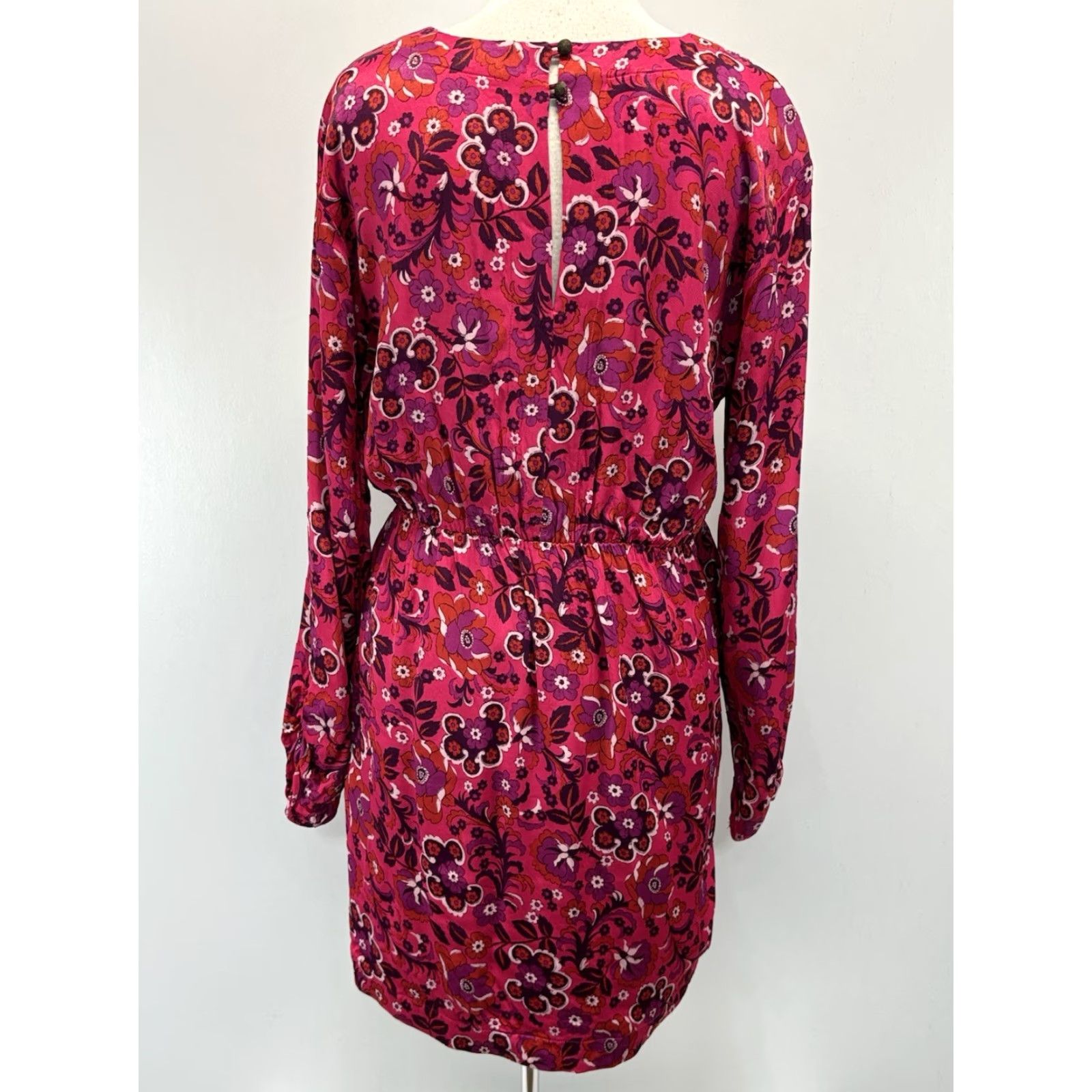 Anthropologie Anthropologie Maeve Floral Faux Wrap Mini Dress Sz Large Pink Long Sleeve Size L / US 10 / IT 46 - 3 Thumbnail