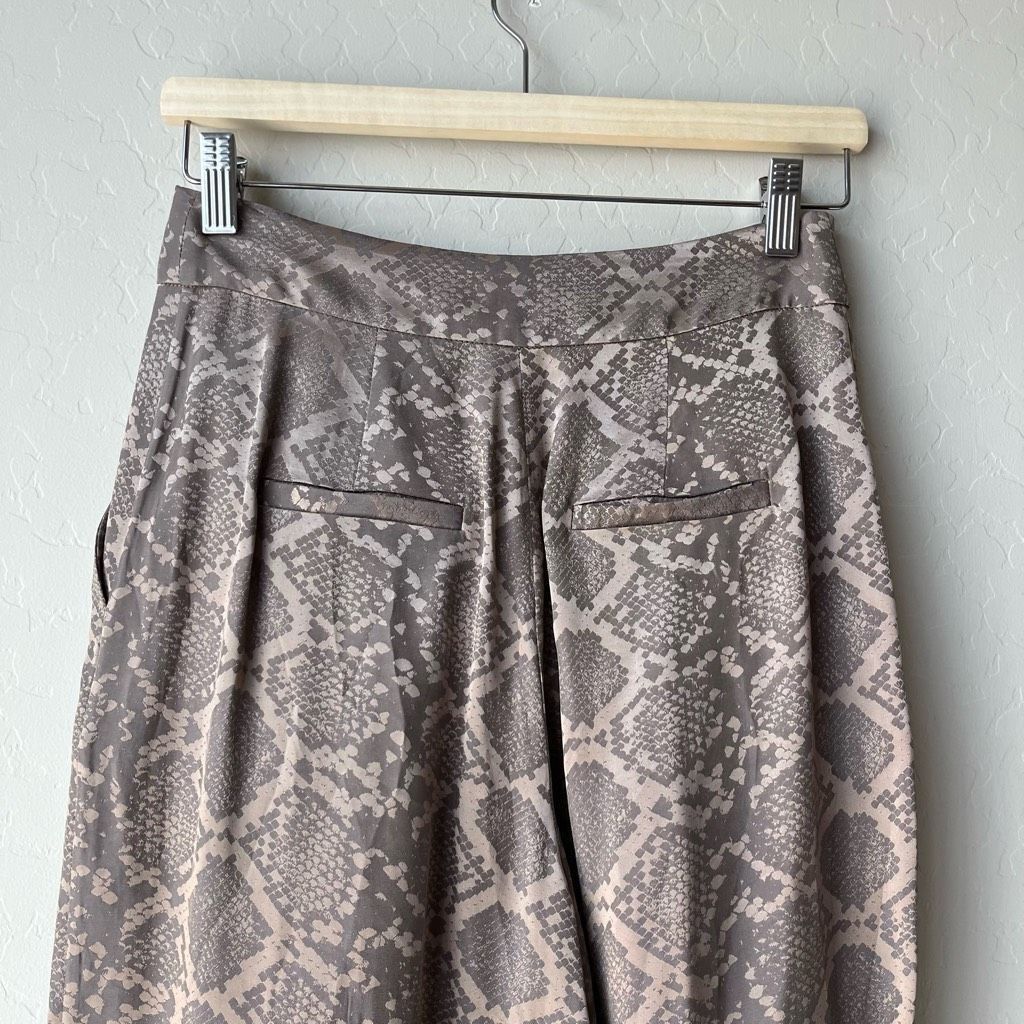 NEW SIMKHAI Trouser Pants Snakeskin Wide Leg Brown Python Pr