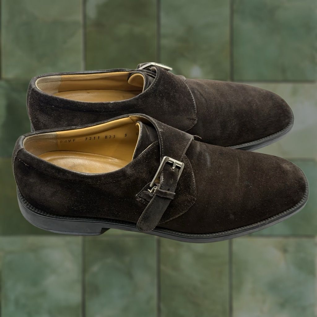 Salvatore Ferragamo VINTAGE Salvatore Ferragamo Monk Strap Dress Shoes Men Brown Leather Sz 9.5D Captoe Suede Leather Brown Size US 10 / EU 43 - 1 Thumbnail