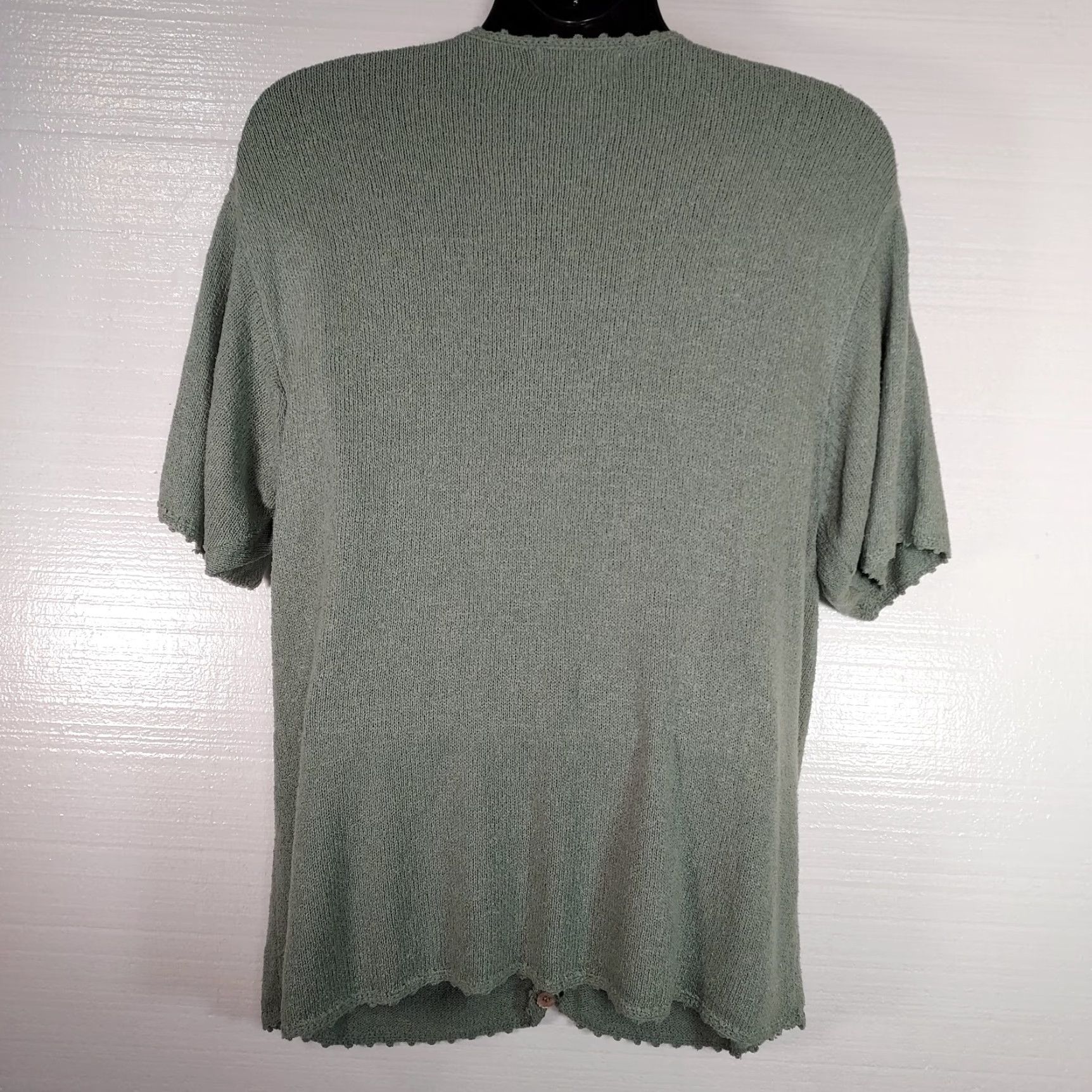 Vintage VINTAGE Milano Design Group Women's 1X Plus Button Green Sweater Cardigan Silk Blend Solid Knit Short Sleeve 60% Silk Mens? Wait. Size XL / US 12-14 / IT 48-50 - 2 Thumbnail