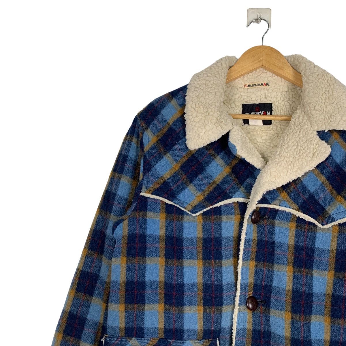 Japanese Brand VAN JAC Sherpa Lined Blue Tartan Wool Jacket #1011-C45 Size US M / EU 48-50 / 2 - 6 Thumbnail