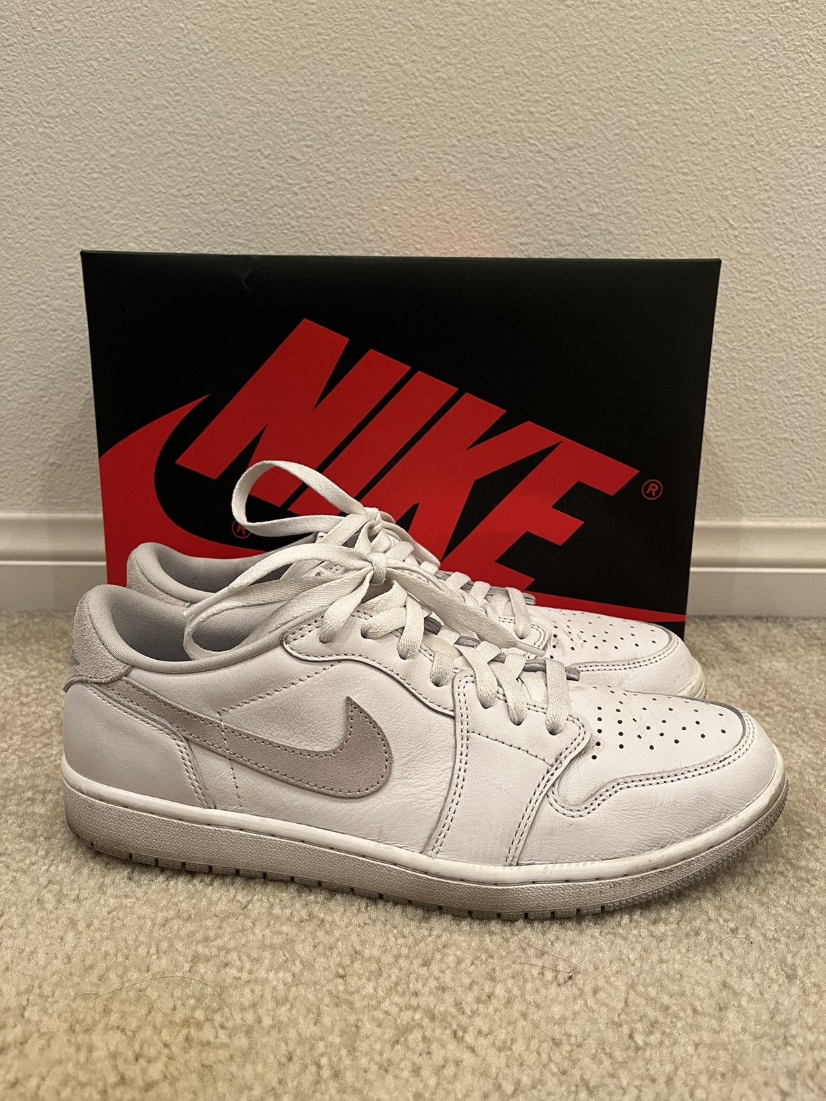 image of Jordan Nike Jordan 1 Low OG Neutral Grey Shoes in White, Men's (Size 11)