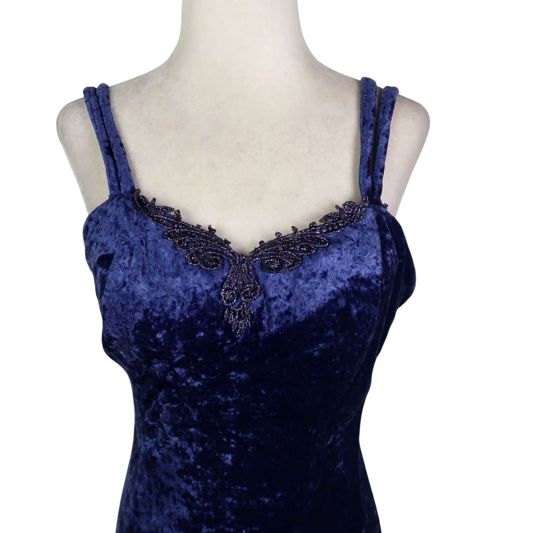 Vintage VINTAGE Frederick's of Hollywood Blue Crushed Velvet Midi Cocktail Dress M Women Sleeveless 90s Bohemian Party/Cocktail 90s Size M / US 6-8 / IT 42-44 - 2 Thumbnail
