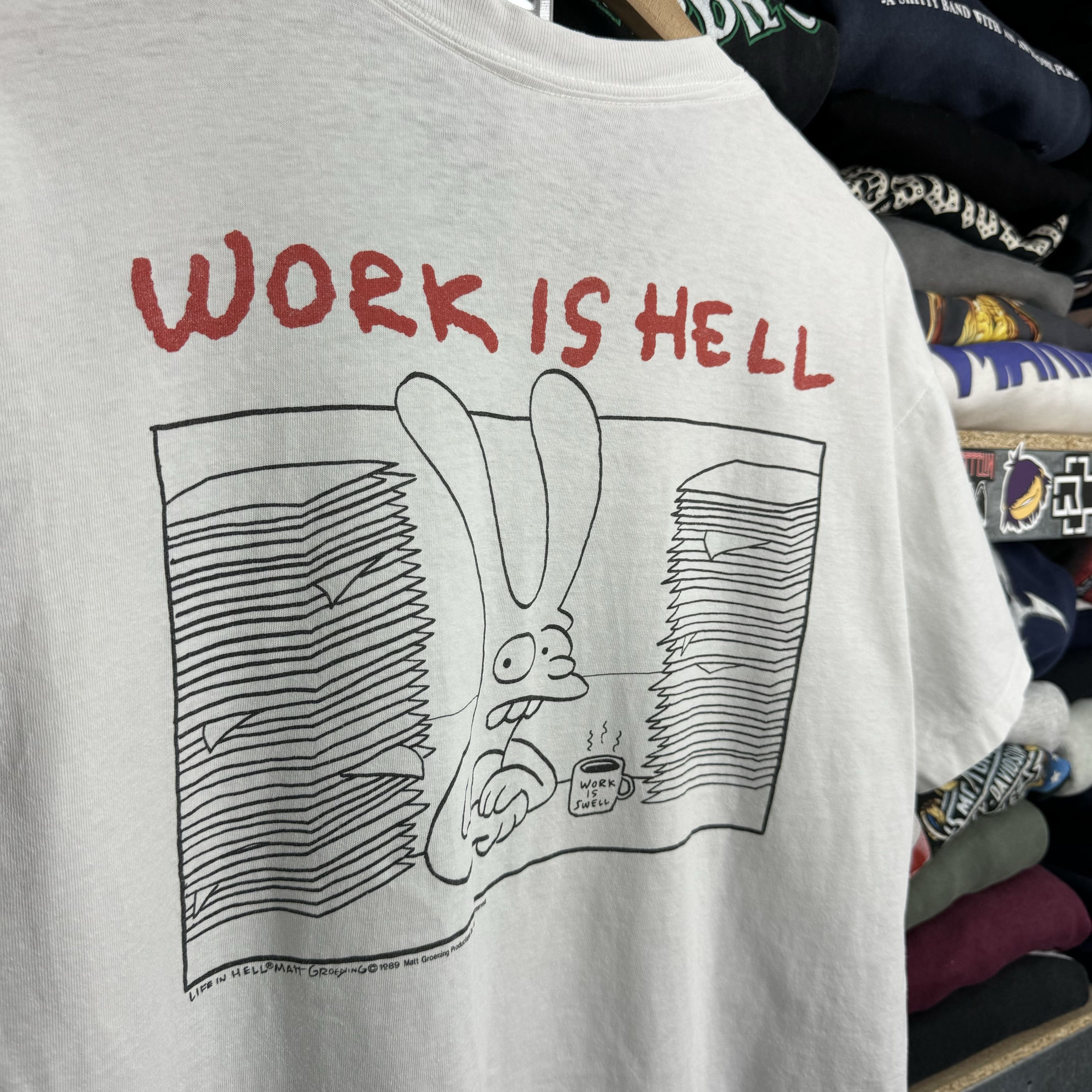 The Simpsons 1989 MATT GROENING LIFE IN HELL WORK IS HELL T-SHIRT TEE Size US M / EU 48-50 / 2 - 3 Thumbnail