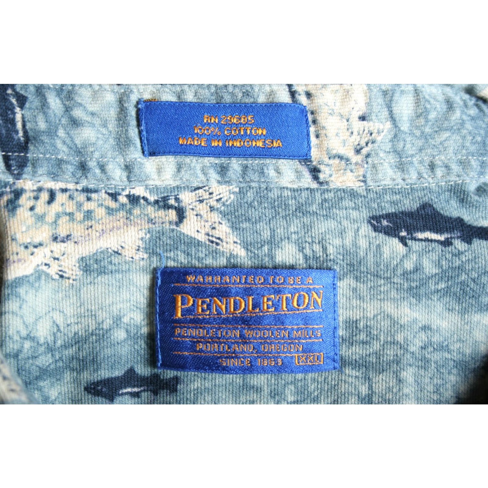 Pendleton Pendleton Blue Fish Print 100% Cotton Short Sleeve Button Front Shirt XXL Men Size US XXL / EU 58 / 5 - 5 Thumbnail
