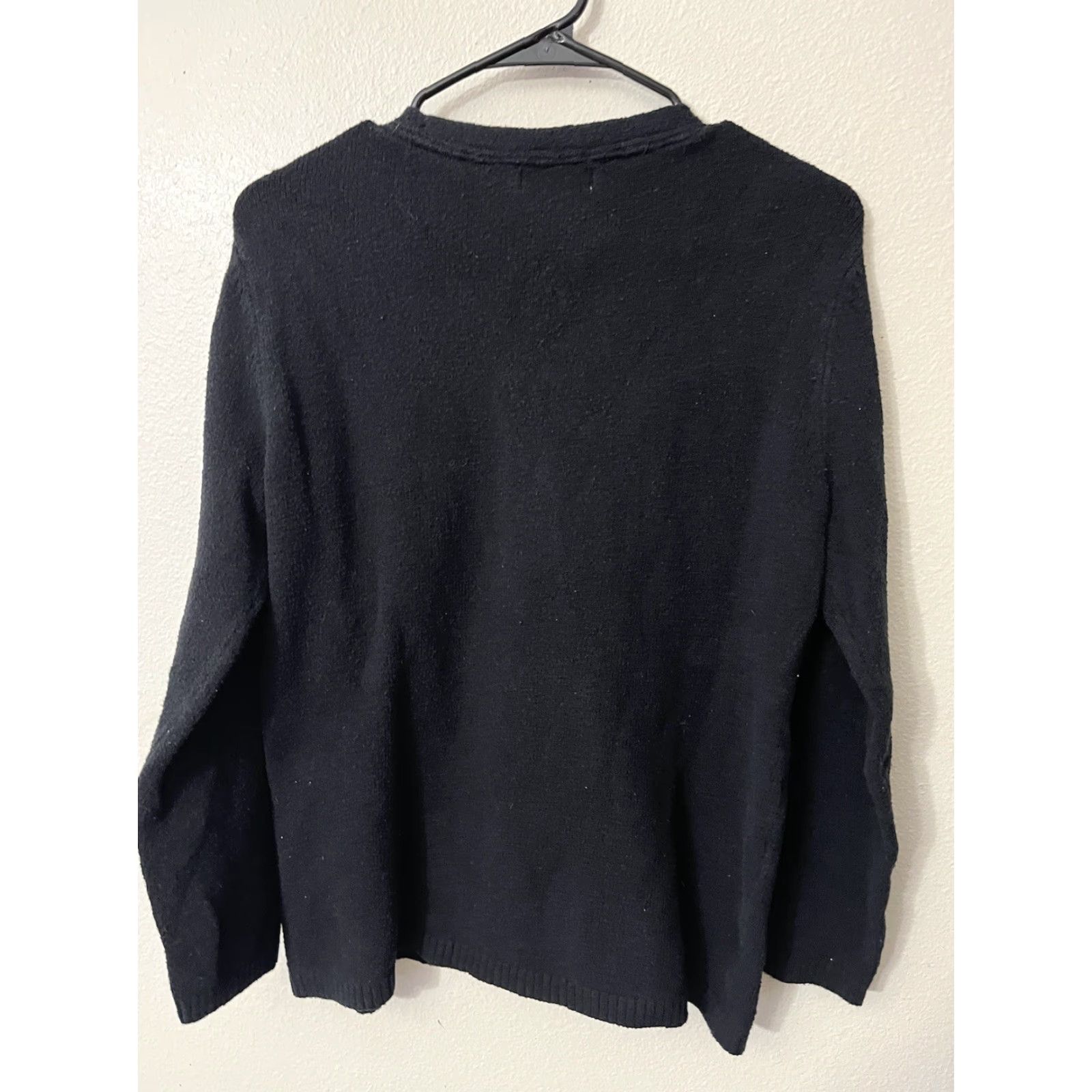 Calvin Klein CALVIN KLEIN Women's LACED V-NECK SOLID BLACK Mid-Weight Knit Casual SWEATER L Size L / US 10 / IT 46 - 2 Thumbnail