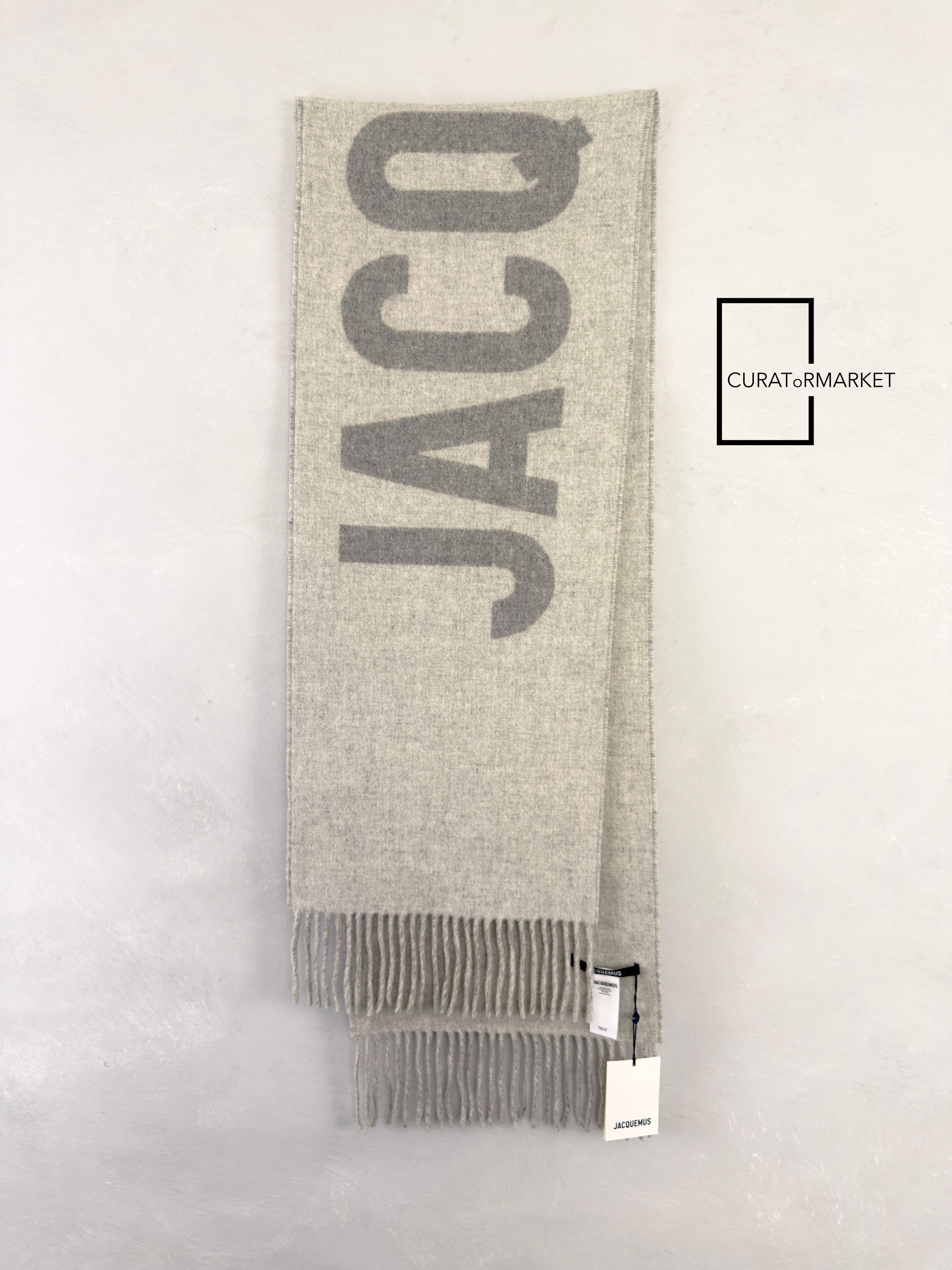 Jacquemus Contrast Iconic Logo Felted Wool Gray Scarf FW25 Le Palmier Size ONE SIZE - 2 Thumbnail