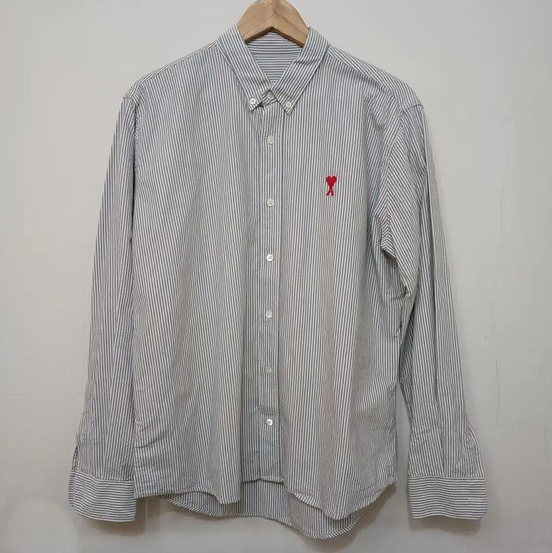 AMI AMI Men's Gray Striped Long Sleeve Shirt 0089 Size US L / EU 52-54 / 3 - 1 Thumbnail