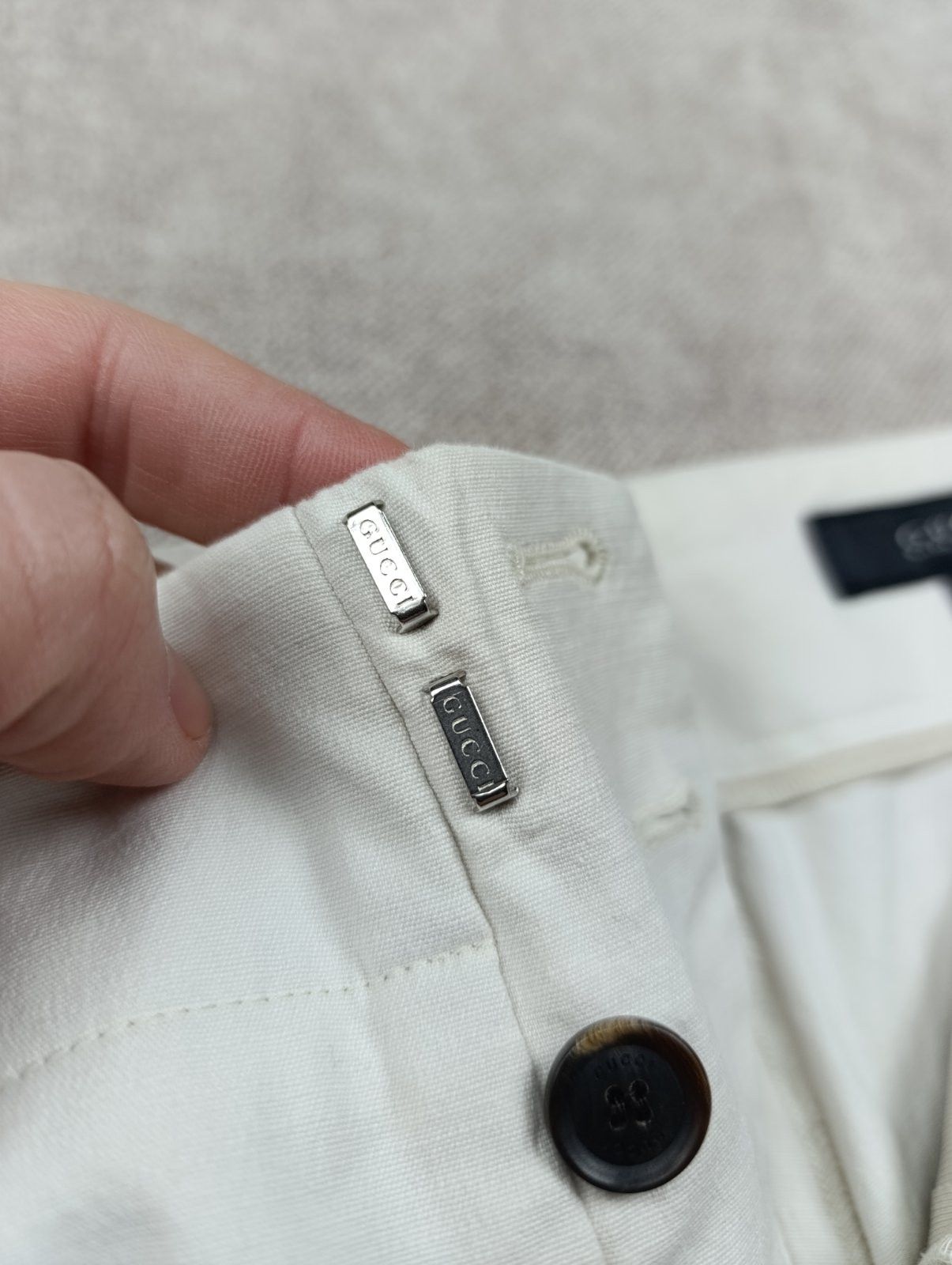 Gucci GUCCI VINTAGE CREAM COTTON BAMBOO BUCKLE TAPERED PANTS Size 28" / US 6 / IT 42 - 20 Thumbnail