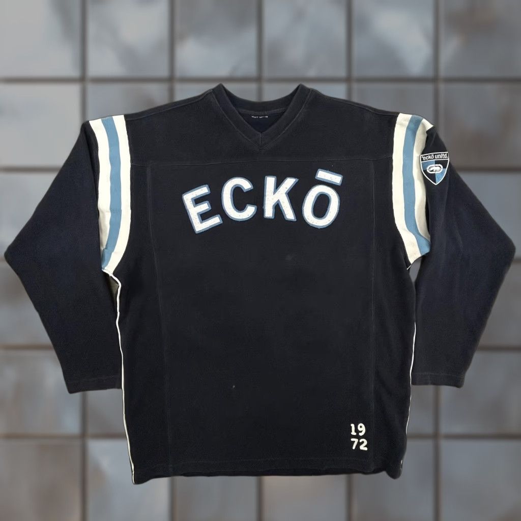 Ecko Unltd. VINTAGE Ecko Unltd Sweatshirt Mens XL Navy V-Neck Jersey Rhino Y2K Graphic Print Pullover Size US XL / EU 56 / 4 - 1 Thumbnail