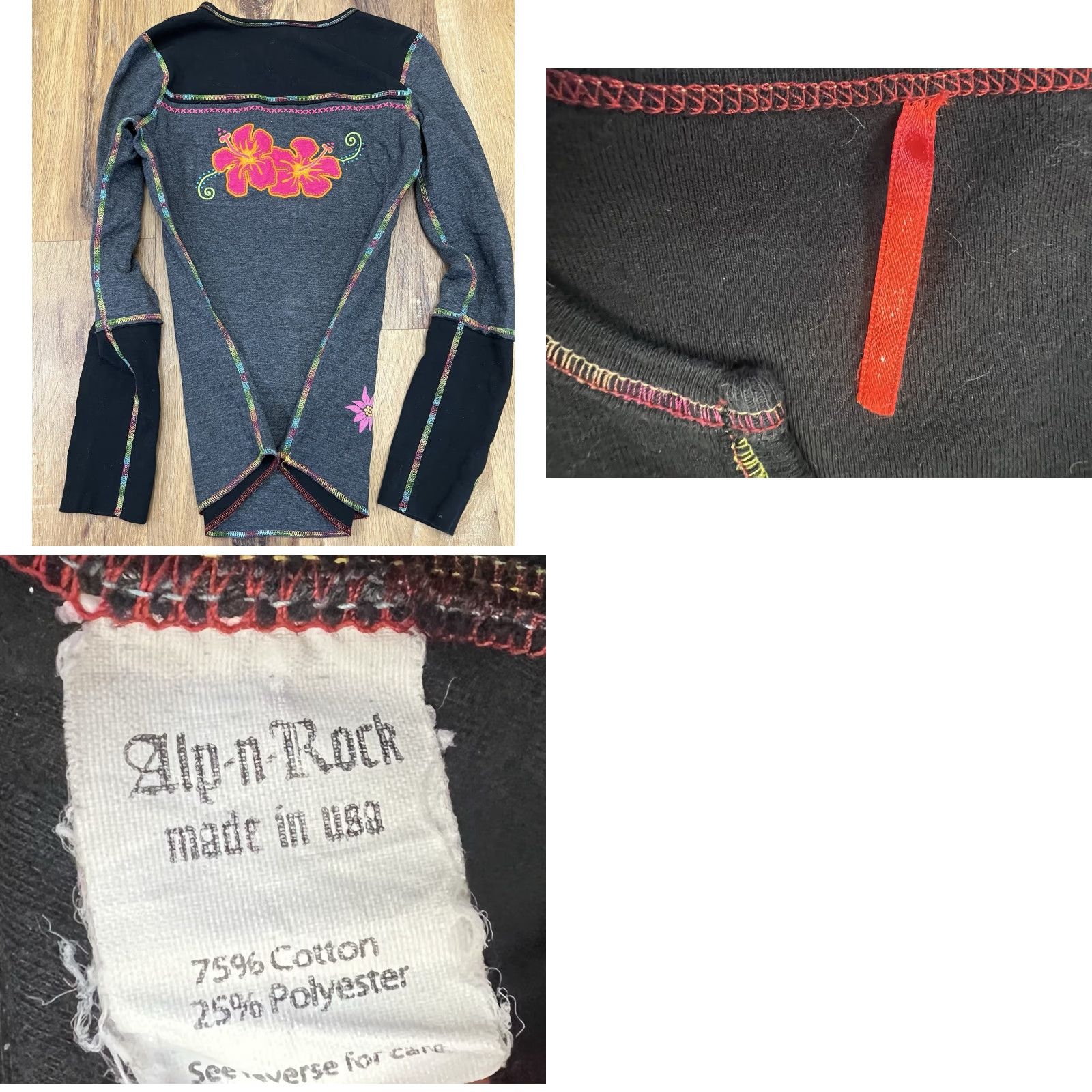 Vintage VINTAGE Alp N Rock Edelweiss Grey Black Embroidered Floral Henley Shirt XS / S Size XS / US 0-2 / IT 36-38 - 8 Thumbnail