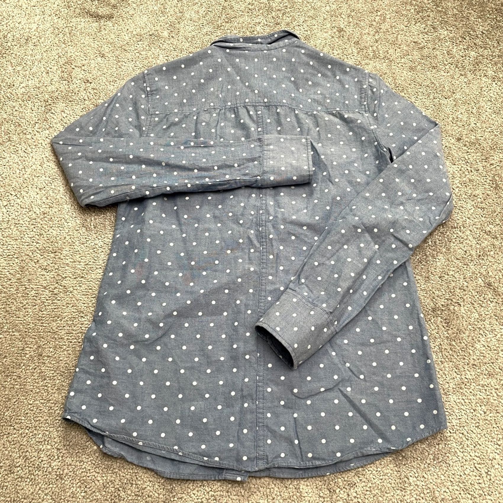 J.Crew J.CREW Womens Chambray Popover Shirt 00 Blue White Polka Dot Cotton Top Casual Workwear Classic Size XXS / US 00 / IT 34 - 2 Thumbnail