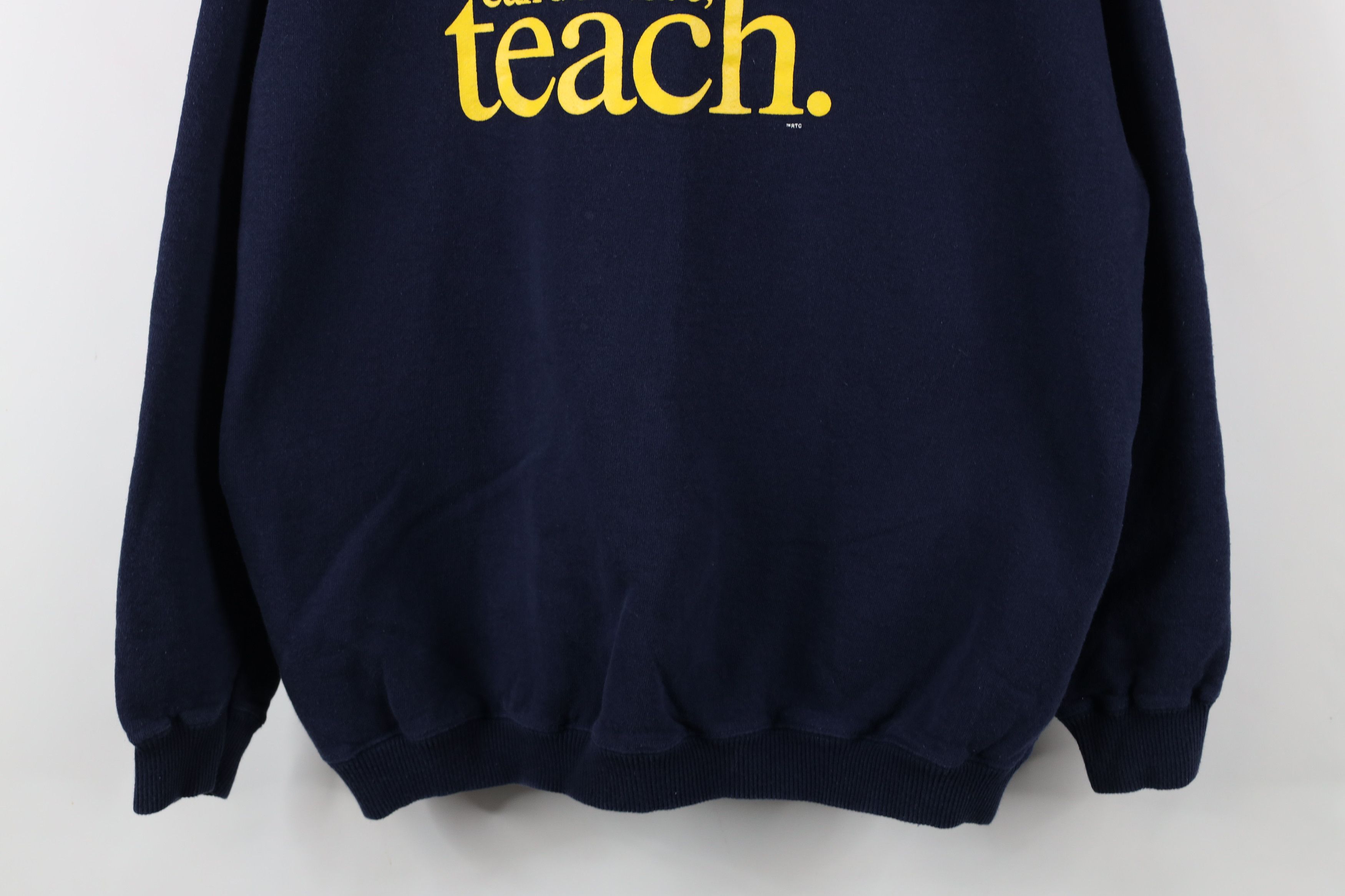 Vintage Vintage 90s Who Can Do More Teach Teacher Sweatshirt Blue Size US XXL / EU 58 / 5 - 3 Thumbnail