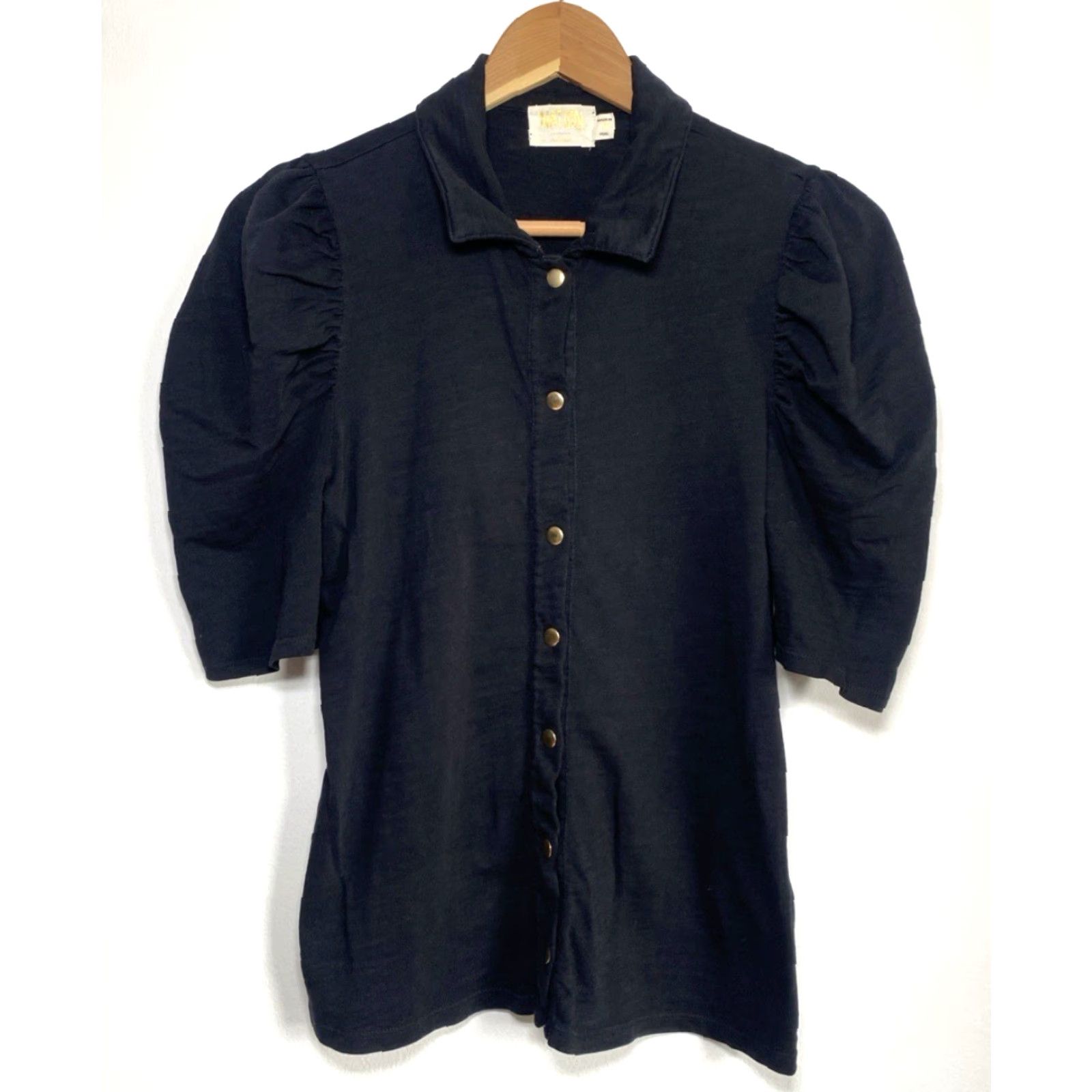Nation LTD Nation Ltd Los Angeles Ennis Workshirt Blouse S Black Puff Sleeve Snap Front Women’s Size S / US 4 / IT 40 - 5 Thumbnail