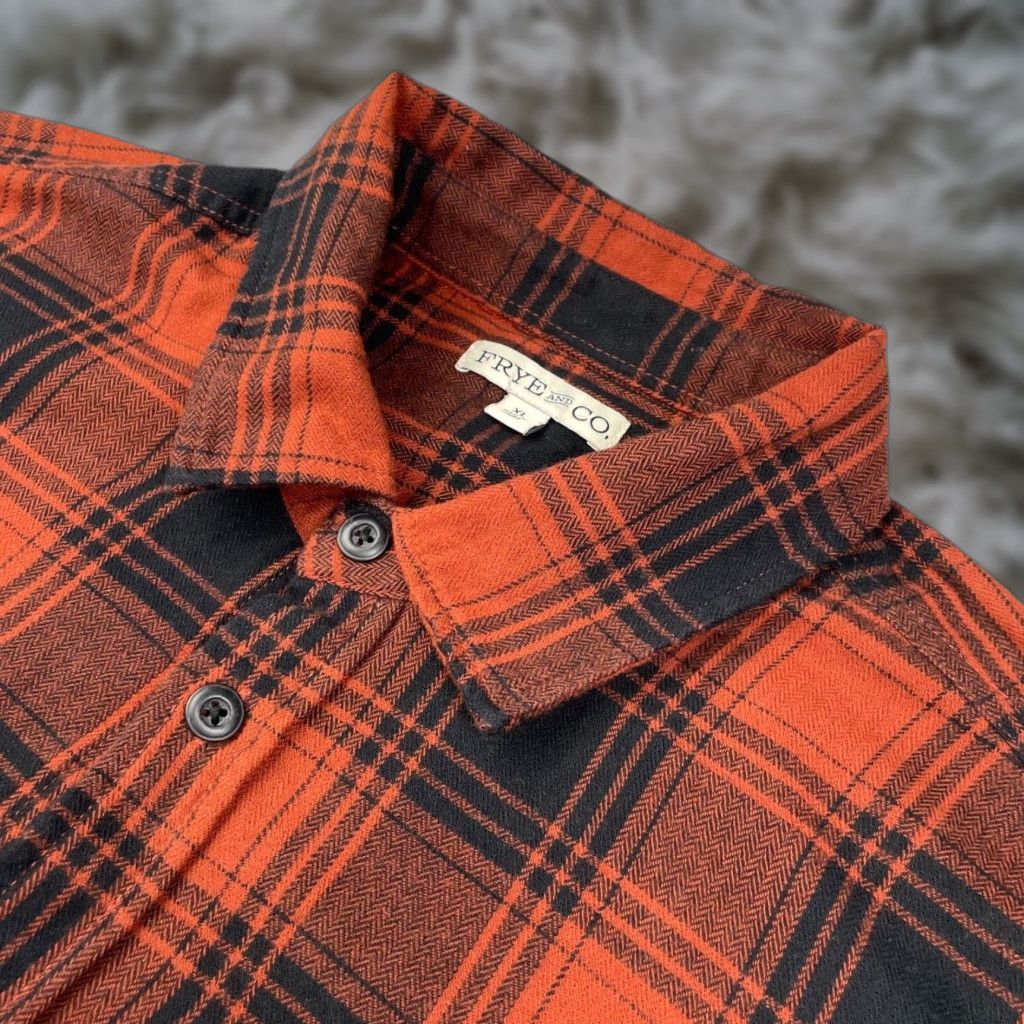 Frye and Co Men’s Flannel Button Work Shirt Brown/Black Plaid XL