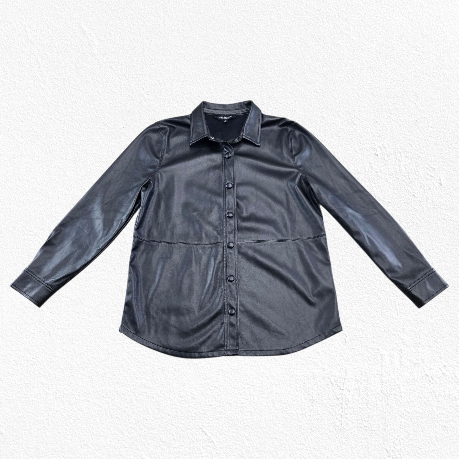 Other Liverpool Black Button Front Size Faux Leather Shacket Small Size S / US 4 / IT 40 - 4 Thumbnail