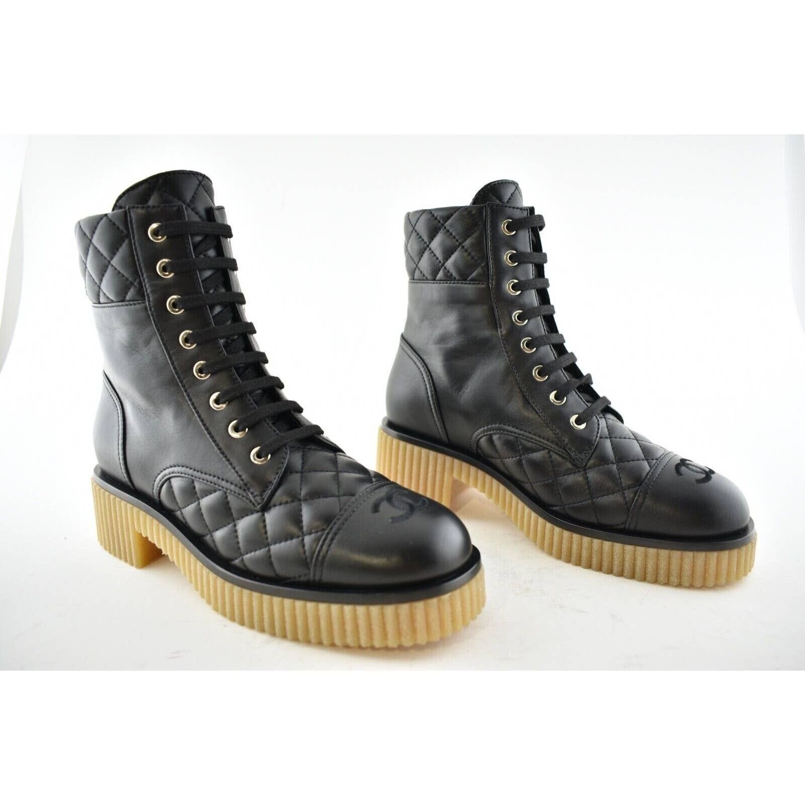 Chanel Chanel 20B Black Quilted CC Platform Combat Lace Up Ankle Size US 7.5 / IT 37.5 - 2 Thumbnail
