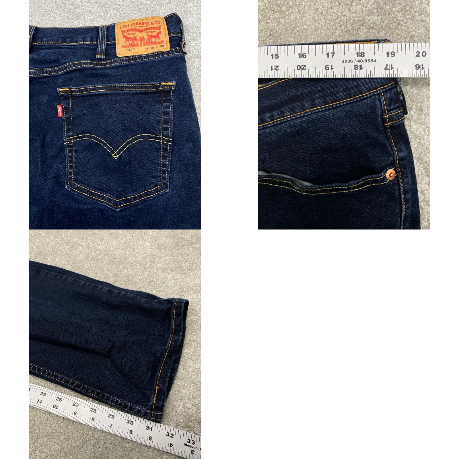 Levi's Levi's 514 Jeans Mens 38x32 Blue Denim Regular Fit Straight Leg Cotton 4656 Size US 38 / EU 54 - 8 Thumbnail