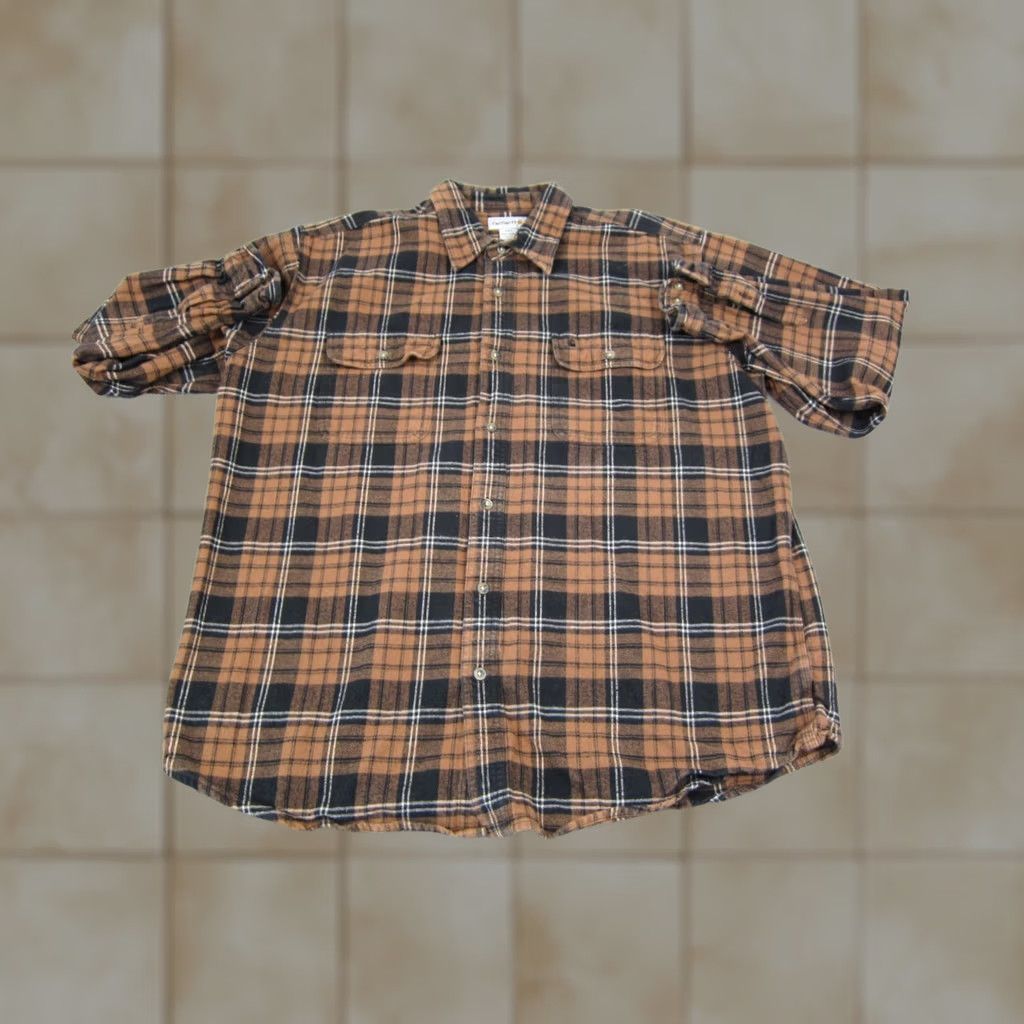 Carhartt Carhartt Shirt Mens 2XL XXL Brown Black Plaid Flannel Button Up Cotton Workwear Size US XXL / EU 58 / 5 - 1 Thumbnail