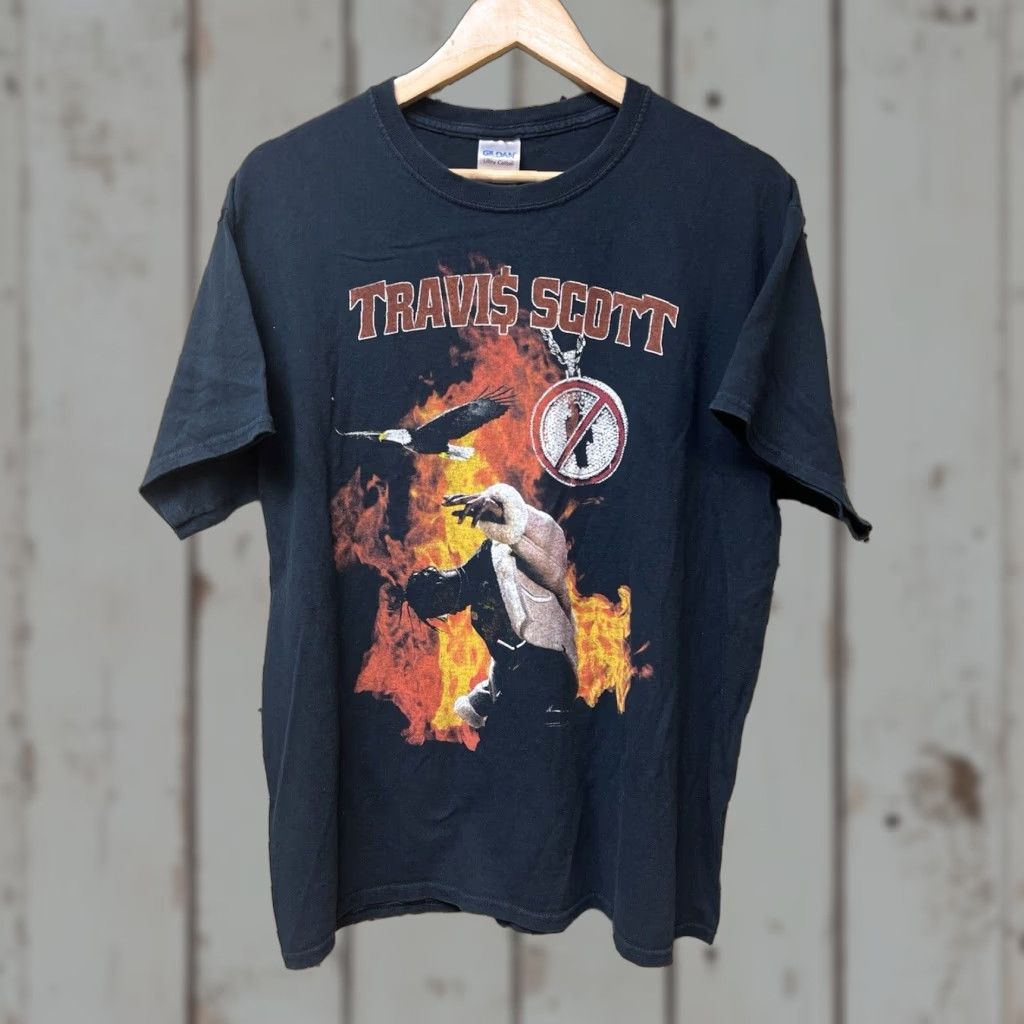 Gildan Mens Travis Scott Flame Modern Tee Shirt Black Short Sleeve Rap Graphic T-Shirt Crew Neck L Black Hip Hop Mens Size US L / EU 52-54 / 3 - 1 Thumbnail