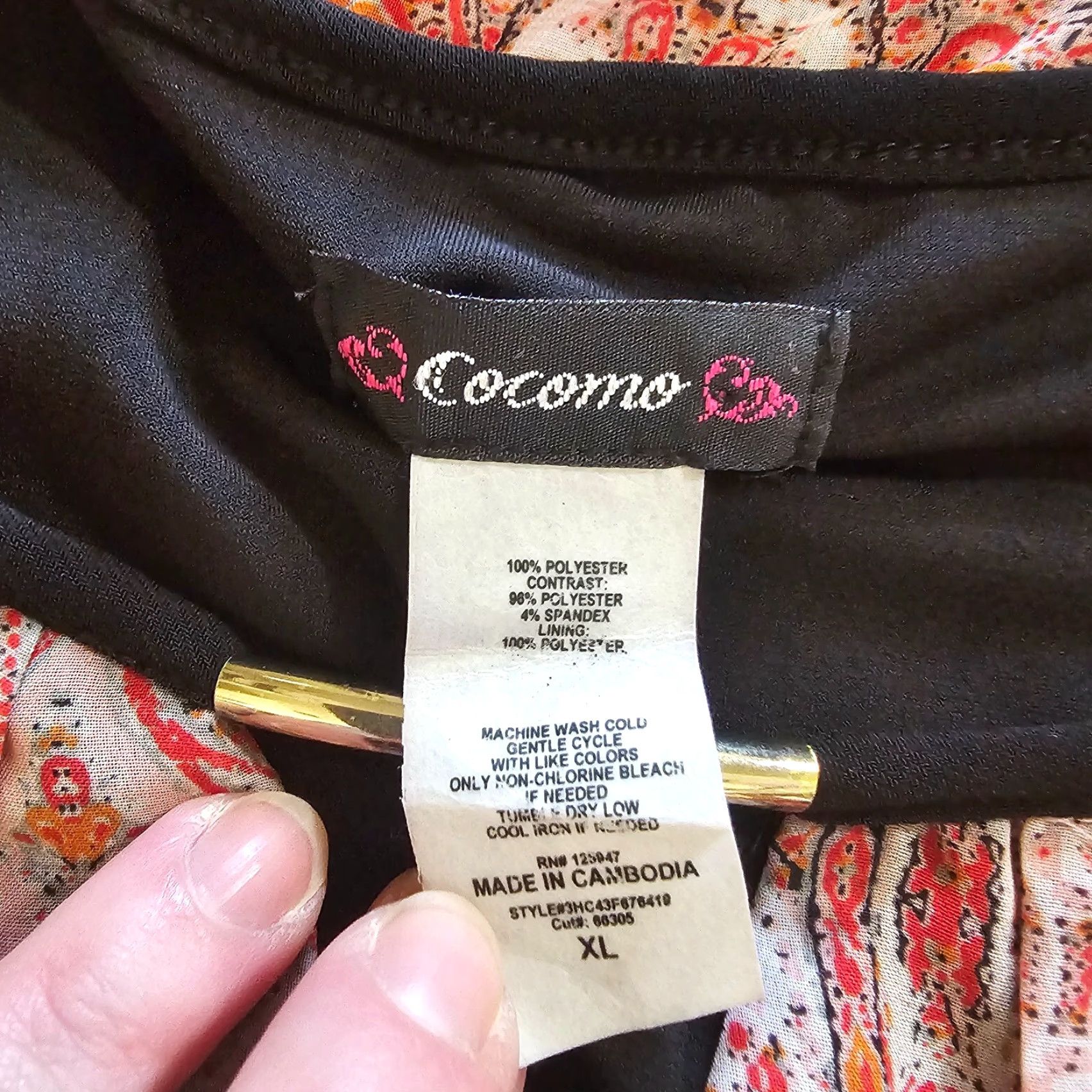 Vintage Cocomo Top Shirt Womens XL Orange Black Flowy Sheer Lined Casual Club Night Out Shirt Size XL / US 12-14 / IT 48-50 - 3 Thumbnail