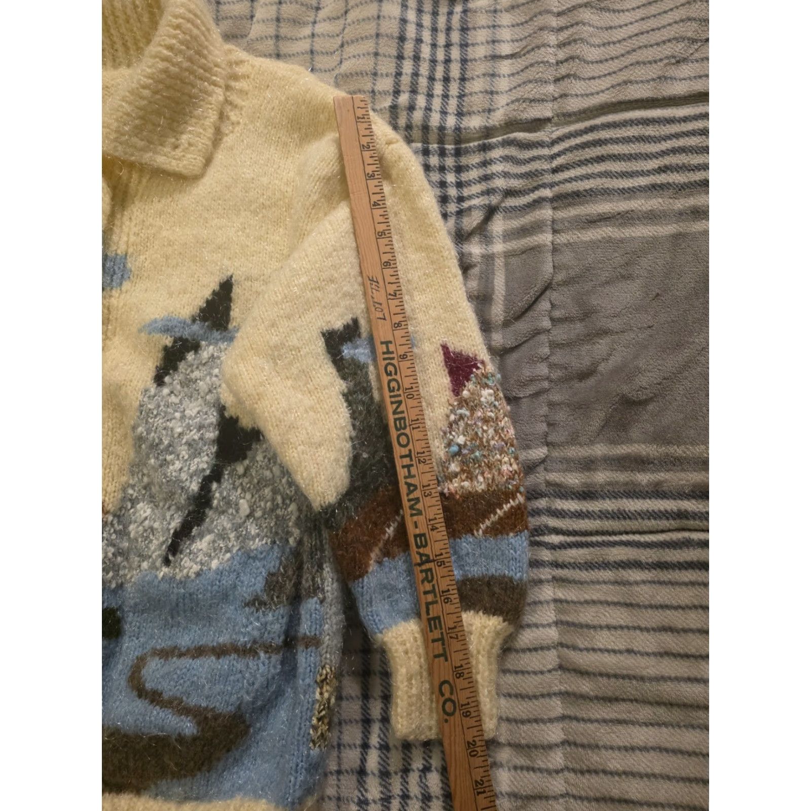 Vintage Vtg 70s Hand Knit Fuzzy Acrylic Cardigan Sweater Mountain Landscape Womens Large Size M / US 6-8 / IT 42-44 - 8 Thumbnail