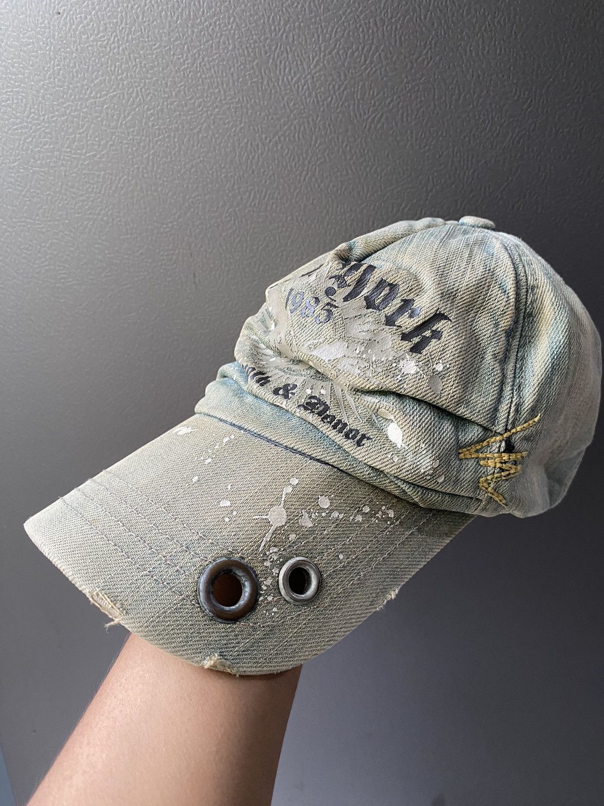 If Six Was Nine × Japanese Brand × Le Grande Bleu (L.G.B.) Vintage ripped painter stone wash cap punks hat Size ONE SIZE - 5 Thumbnail