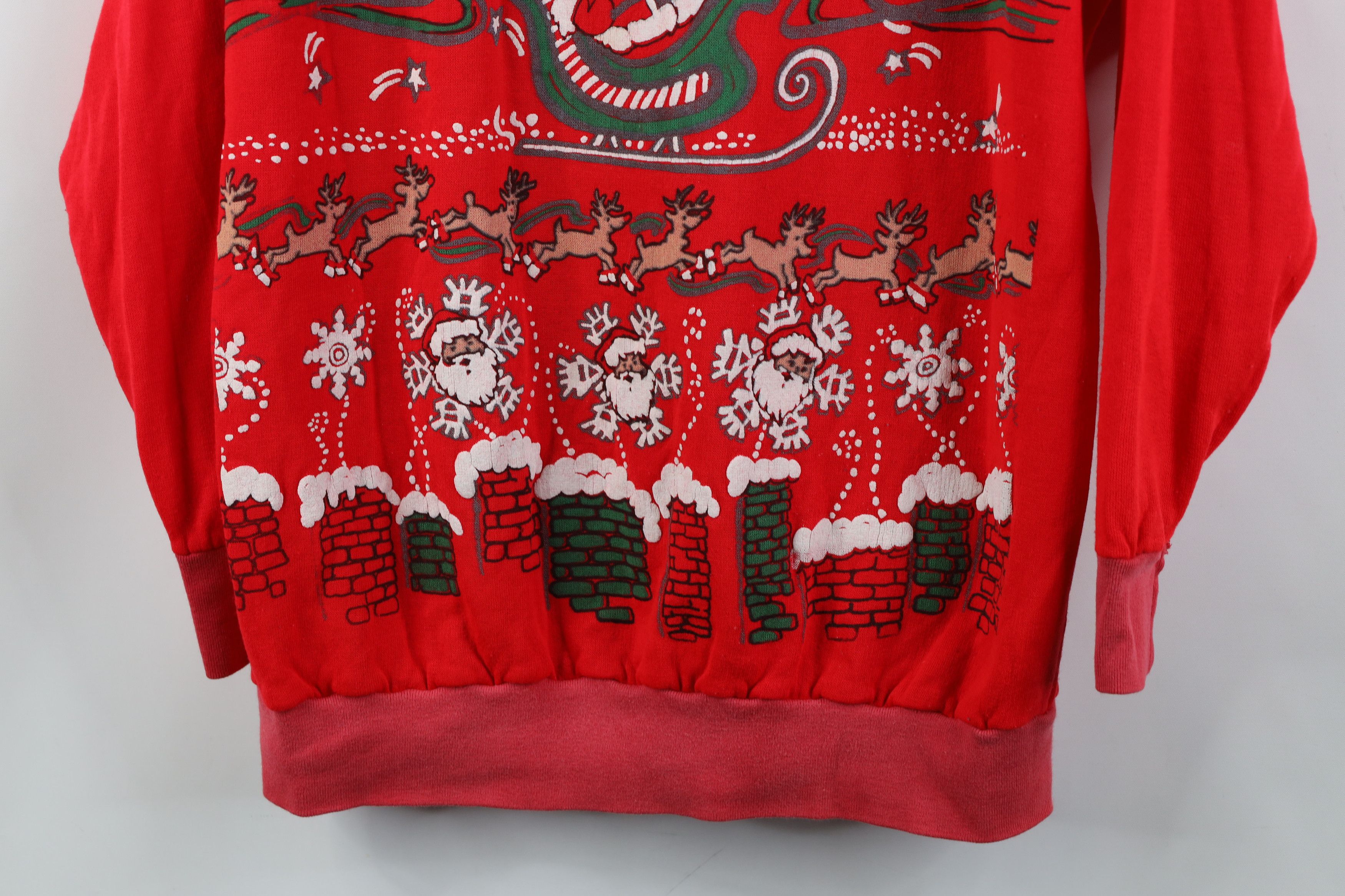 Vintage Vintage 80s 90s Christmas Santa Reindeer Sweatshirt Red USA Size L / US 10 / IT 46 - 3 Thumbnail