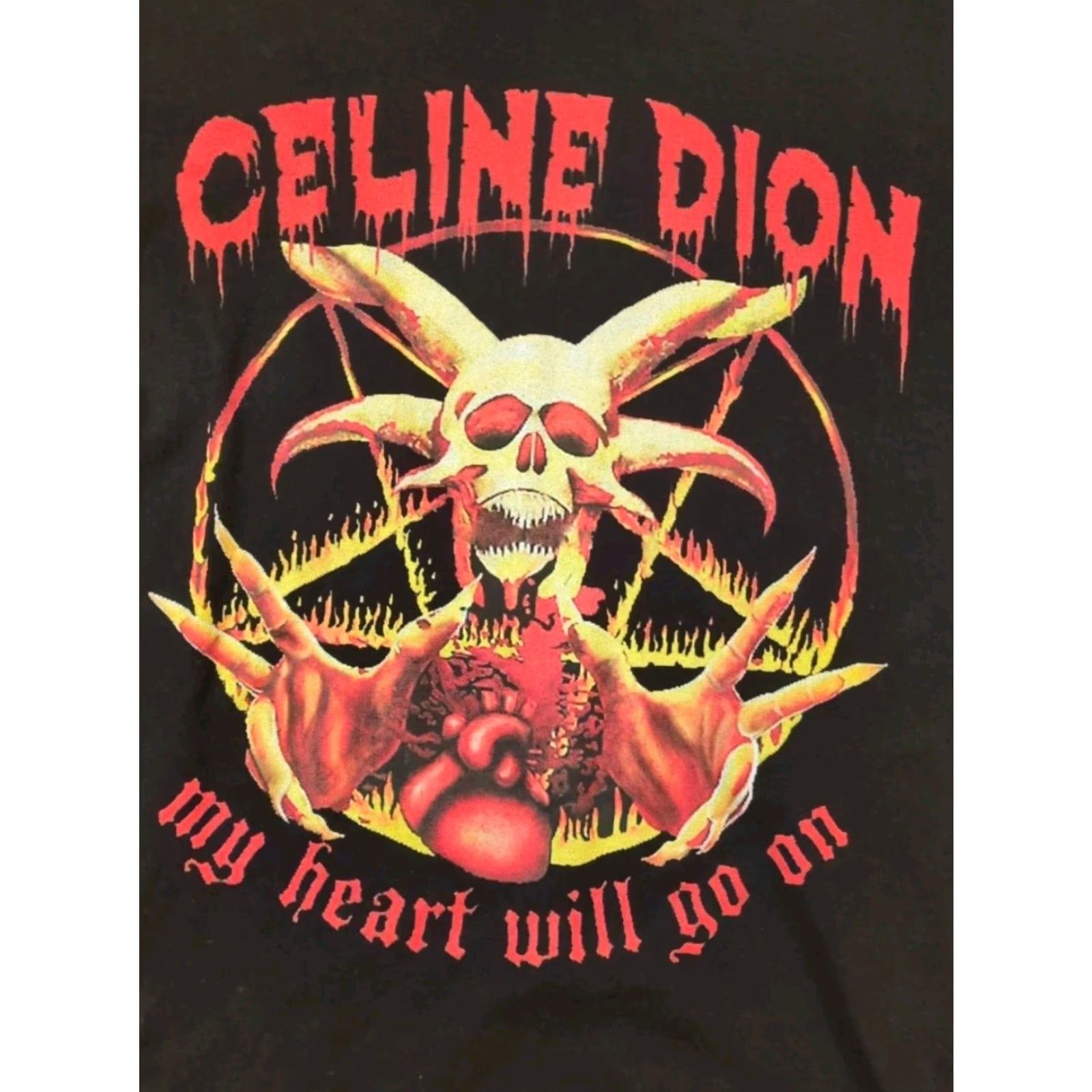 Gildan Celine Dion T-Shirt Metal Heart 80s 90s Retro Gildan Heavy Cotton Black XL Unisex Adults Short Sleeve Round Neck Boys Girls Mens Womens Size US XL / EU 56 / 4 - 2 Thumbnail