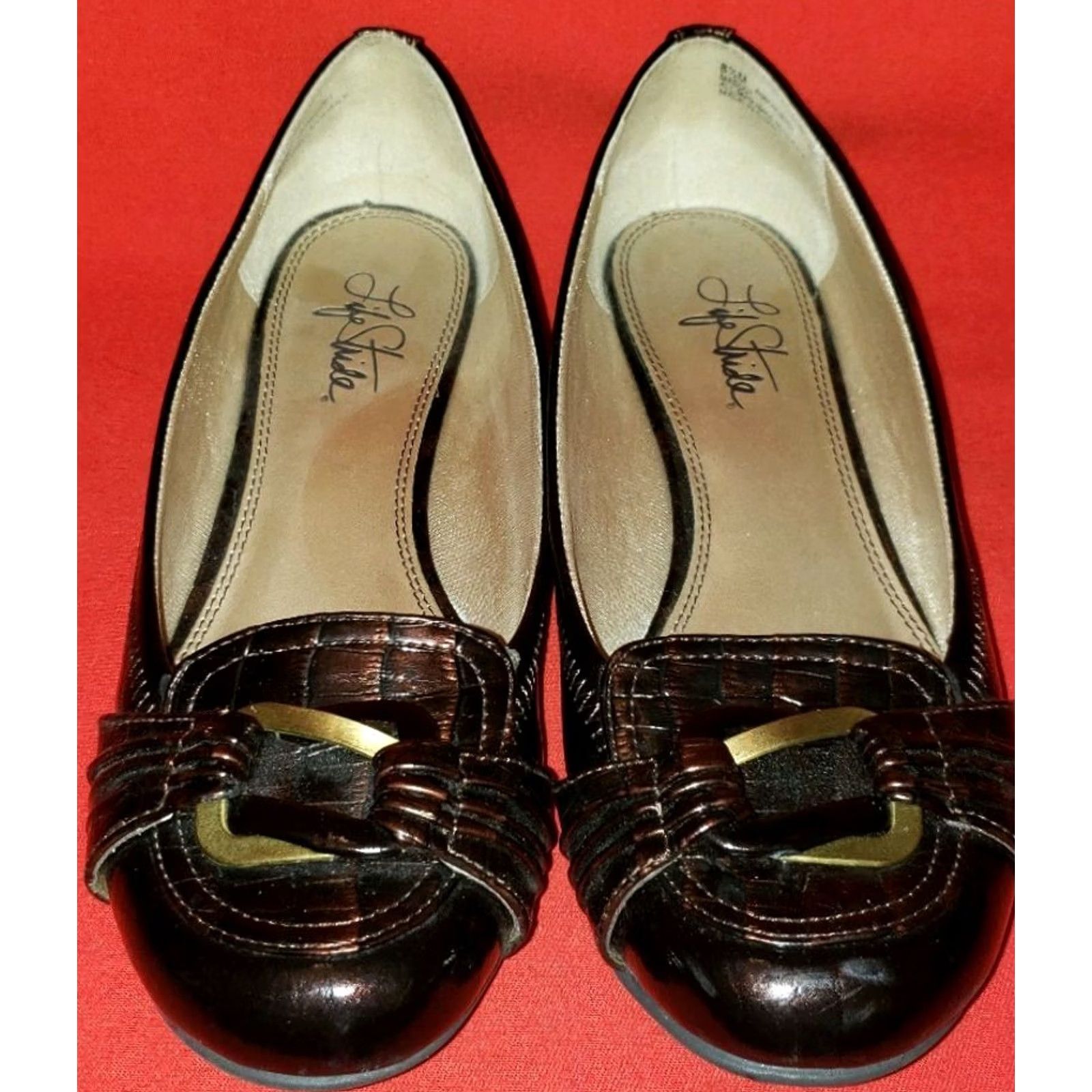 Vintage LifeStride Mascot Flats Women's 8.5M Brown Alligator Metal Accent Dress Size M / US 6-8 / IT 42-44 - 3 Thumbnail