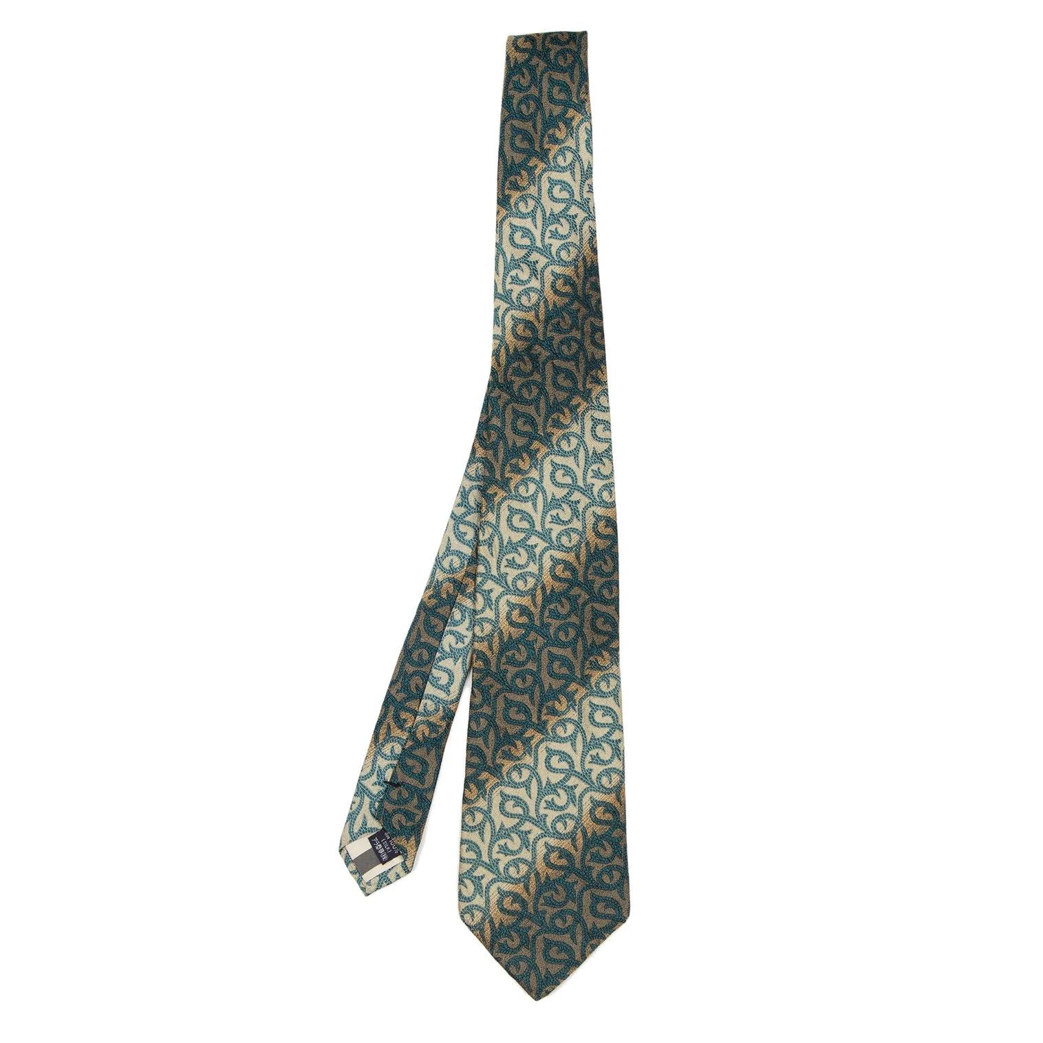 Jean Paul Gaultier Silk Regimental Tie in Beige and Teal Green Size ONE SIZE - 1 Thumbnail