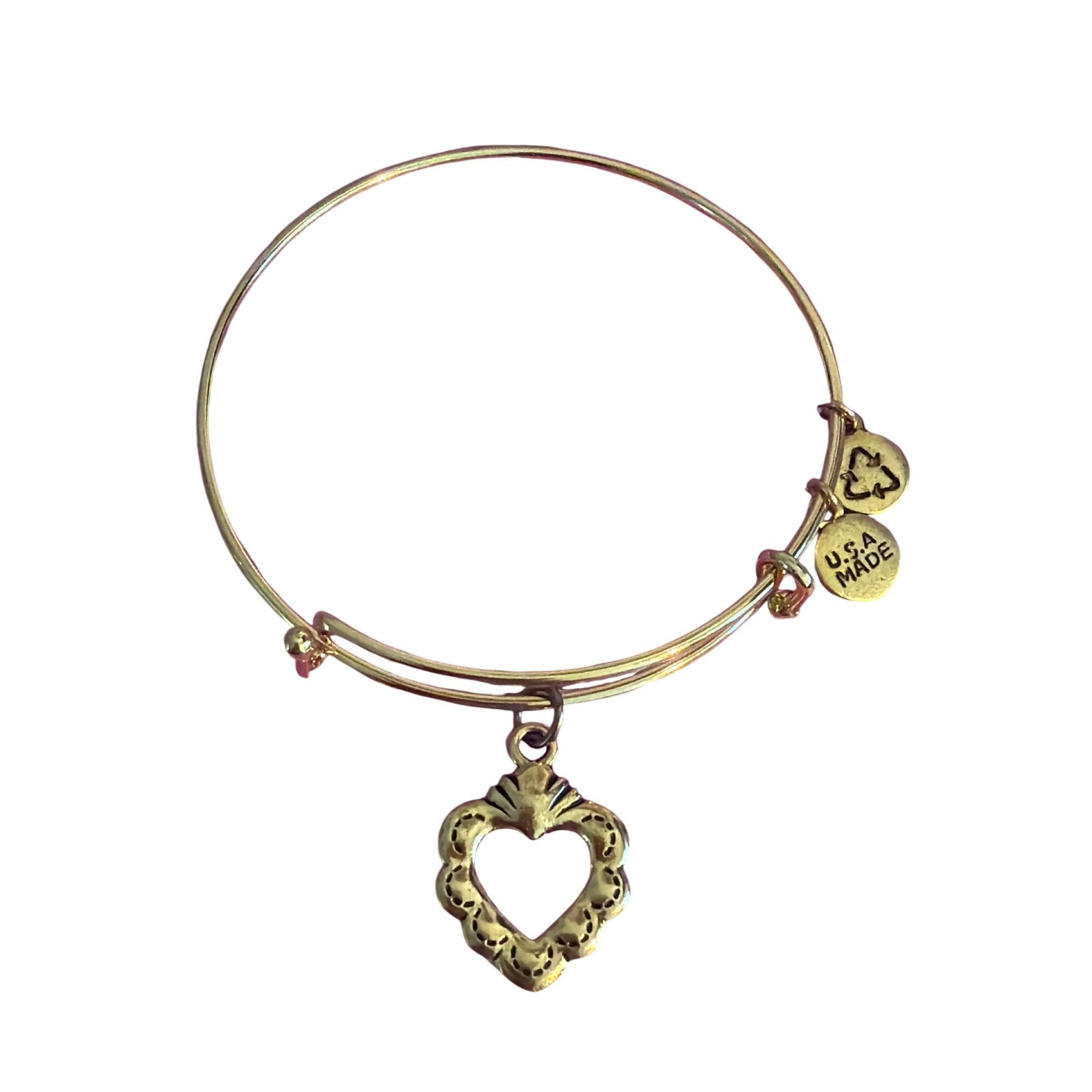 Other Gold Tone Adjustable Bangle Bracelet Open Heart Charms USA M Size ONE SIZE - 1 Thumbnail