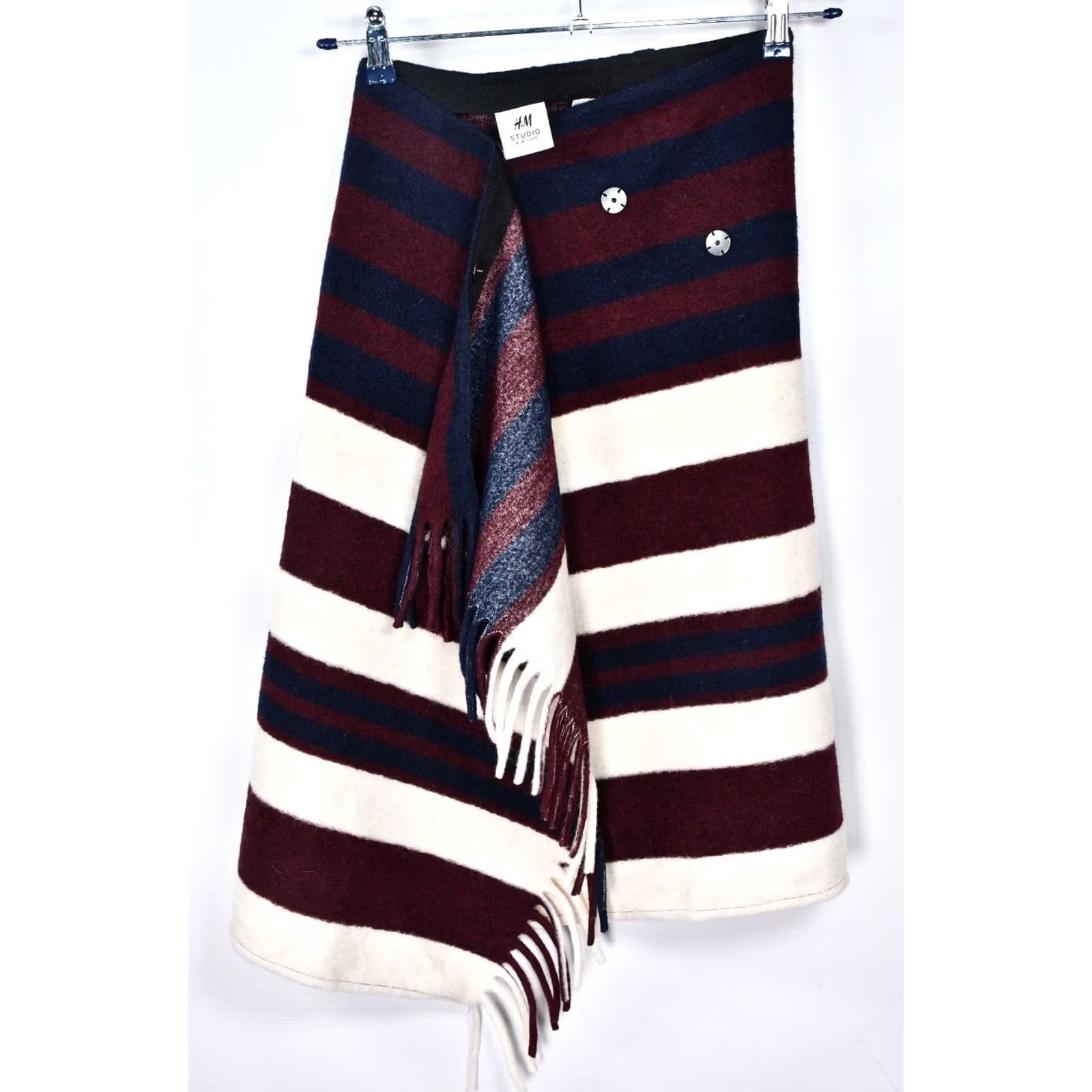 H&M H&M Studio AW 2019 Wrap Skirt US 2 Wool-Blend Fringe Check Pattern Knee Length Multicolor Women Size 26" / US 2 / IT 38 - 5 Thumbnail