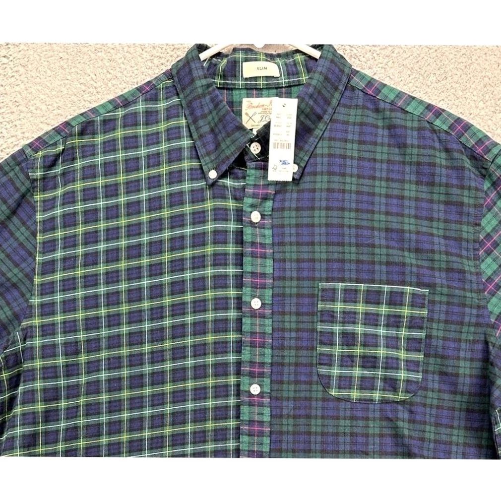 J.Crew J. Crew Broken In Oxford Flannel Shirt Men XL Green Blue Plaid Button-Up Slim Fit Size US XL / EU 56 / 4 - 5 Thumbnail
