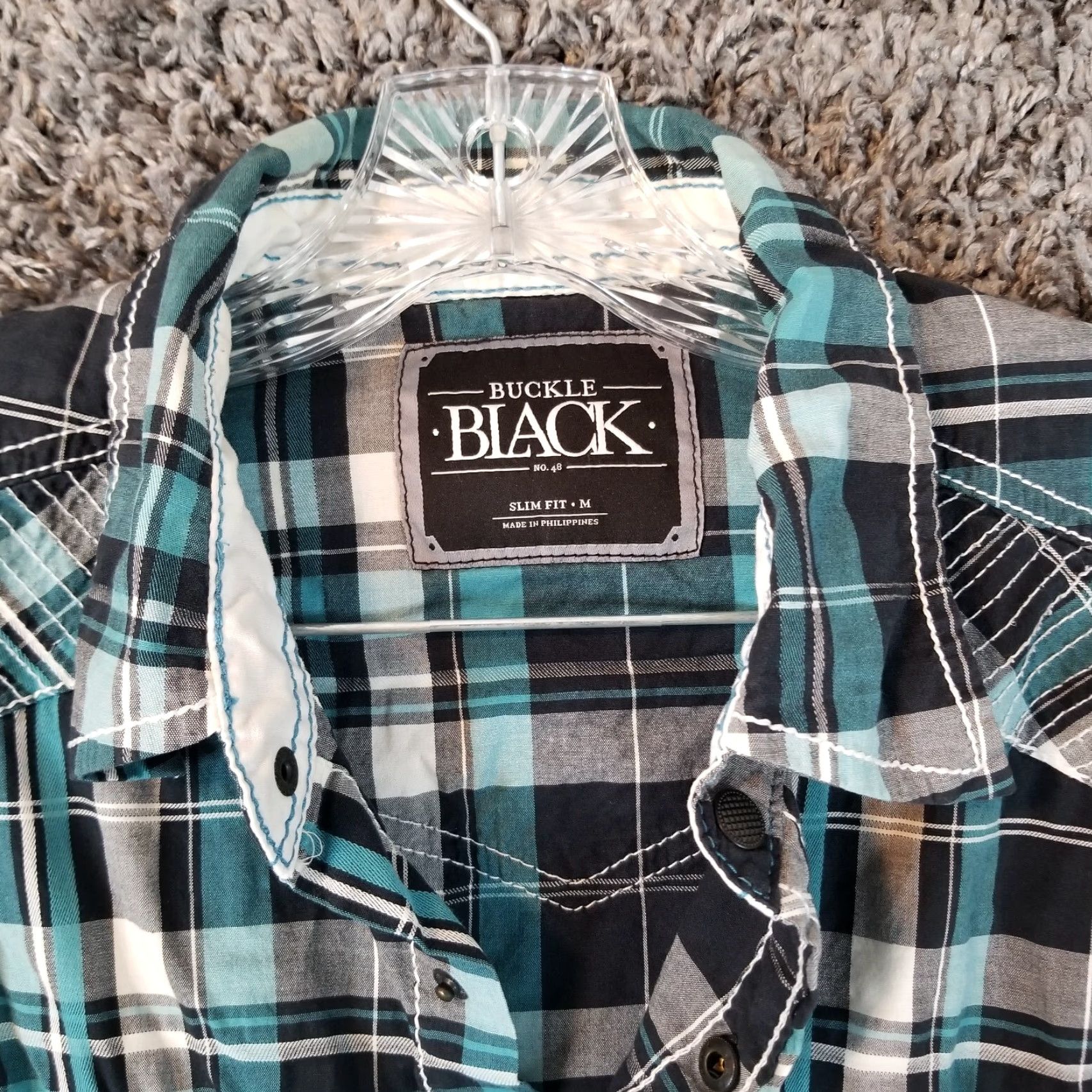 Buckle Black VINTAGE Buckle Black Mens Blue Plaid Long Sleeve Slim Button-Up Shirt Size M Size US M / EU 48-50 / 2 - 4 Thumbnail