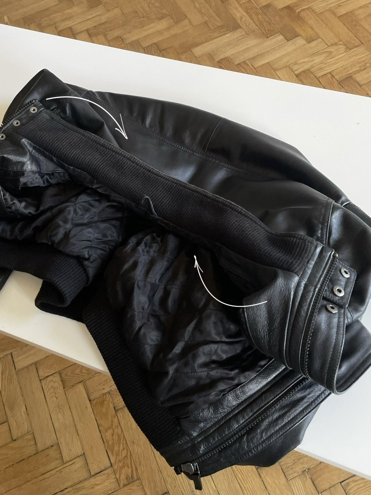 Marks & Spencer Black Leather Bomber / A Jacket Size US XL / EU 56 / 4 - 10 Thumbnail