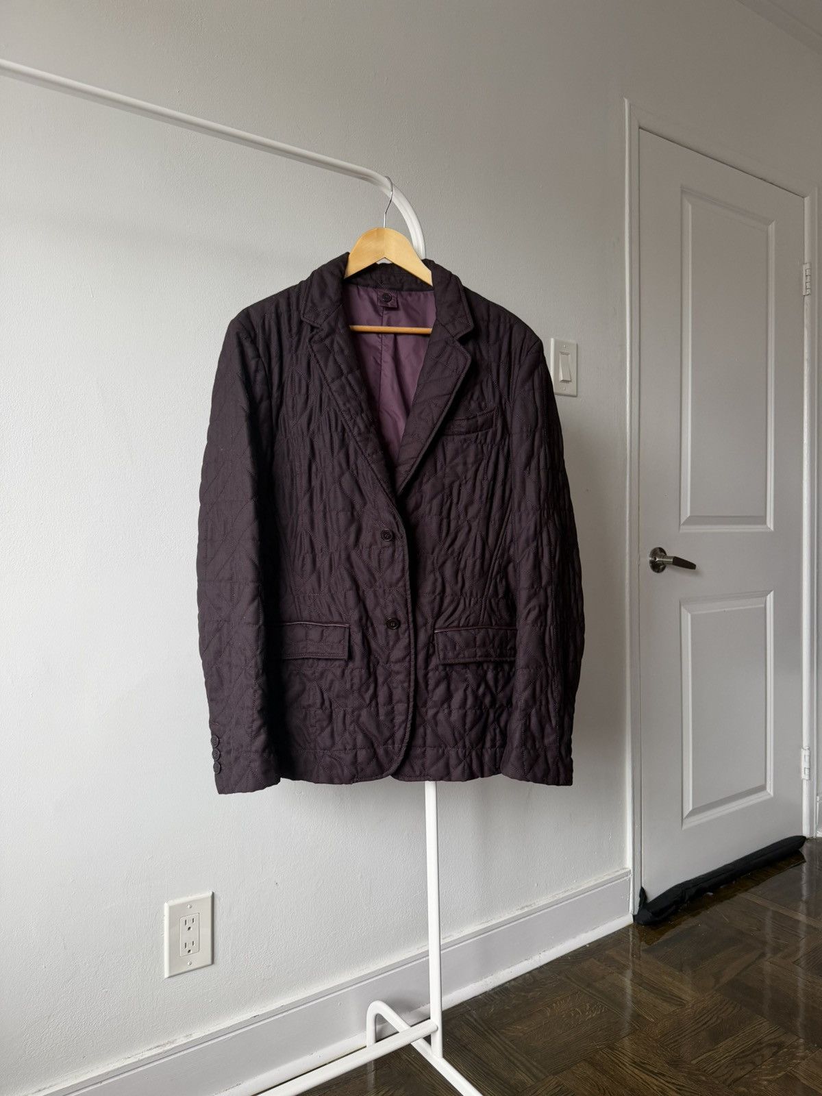 Versace Versace Collection Purple Wool Quilted Jacket Blazer Leather Size US M / EU 48-50 / 2 - 2 Thumbnail