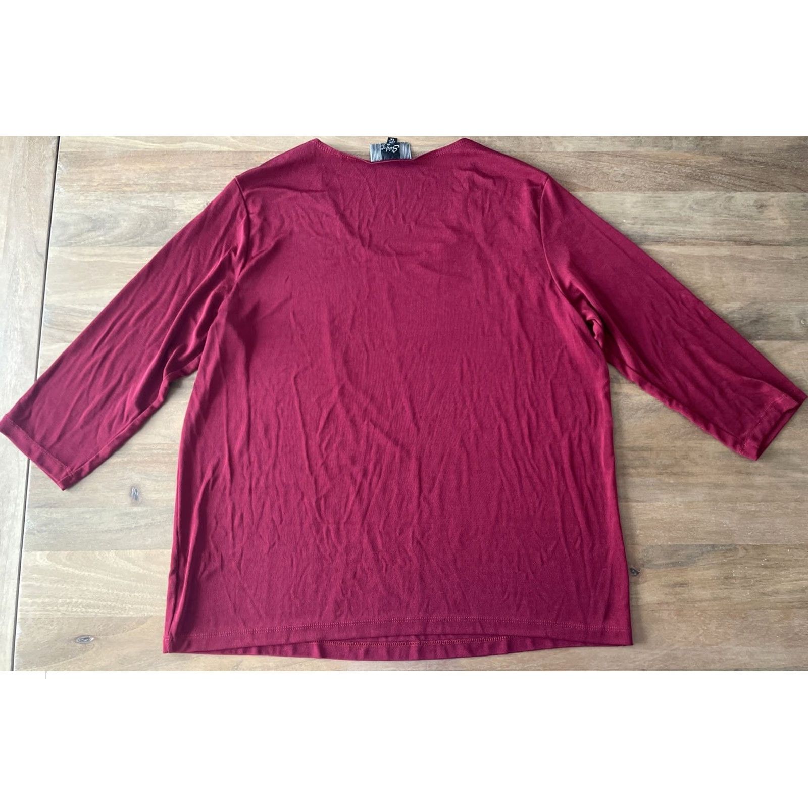 J Brand VINTAGE Slinky Brand Shirt 1X Red 3/4 Sleeve Crew Neck Pullover Top Women's Plus Size Blouse Size XL / US 12-14 / IT 48-50 - 2 Thumbnail