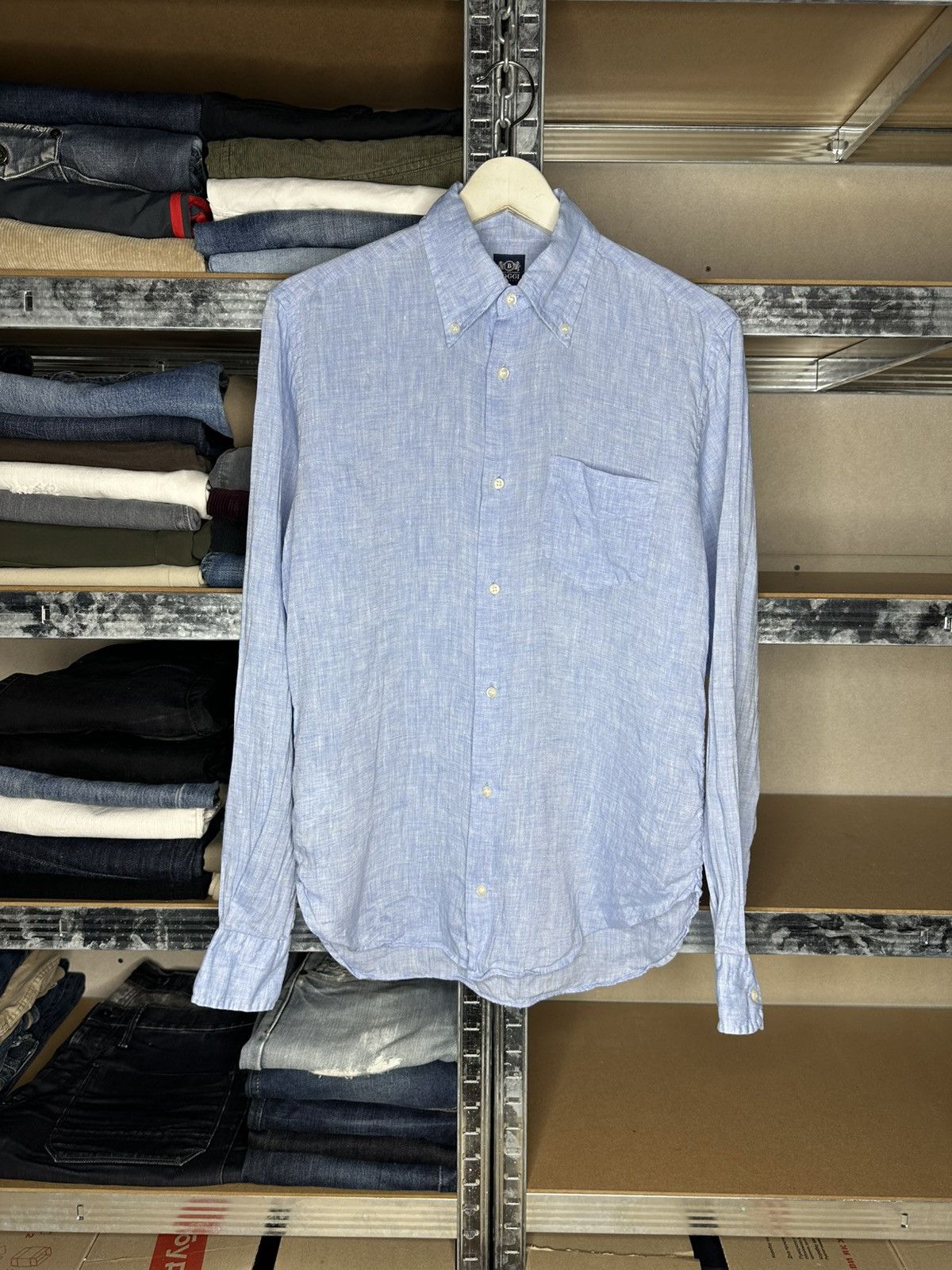 Boggi Boggi Milano Linen Shirt Men S Blue Button Down Long Sleeve Size US S / EU 44-46 / 1 - 1 Thumbnail