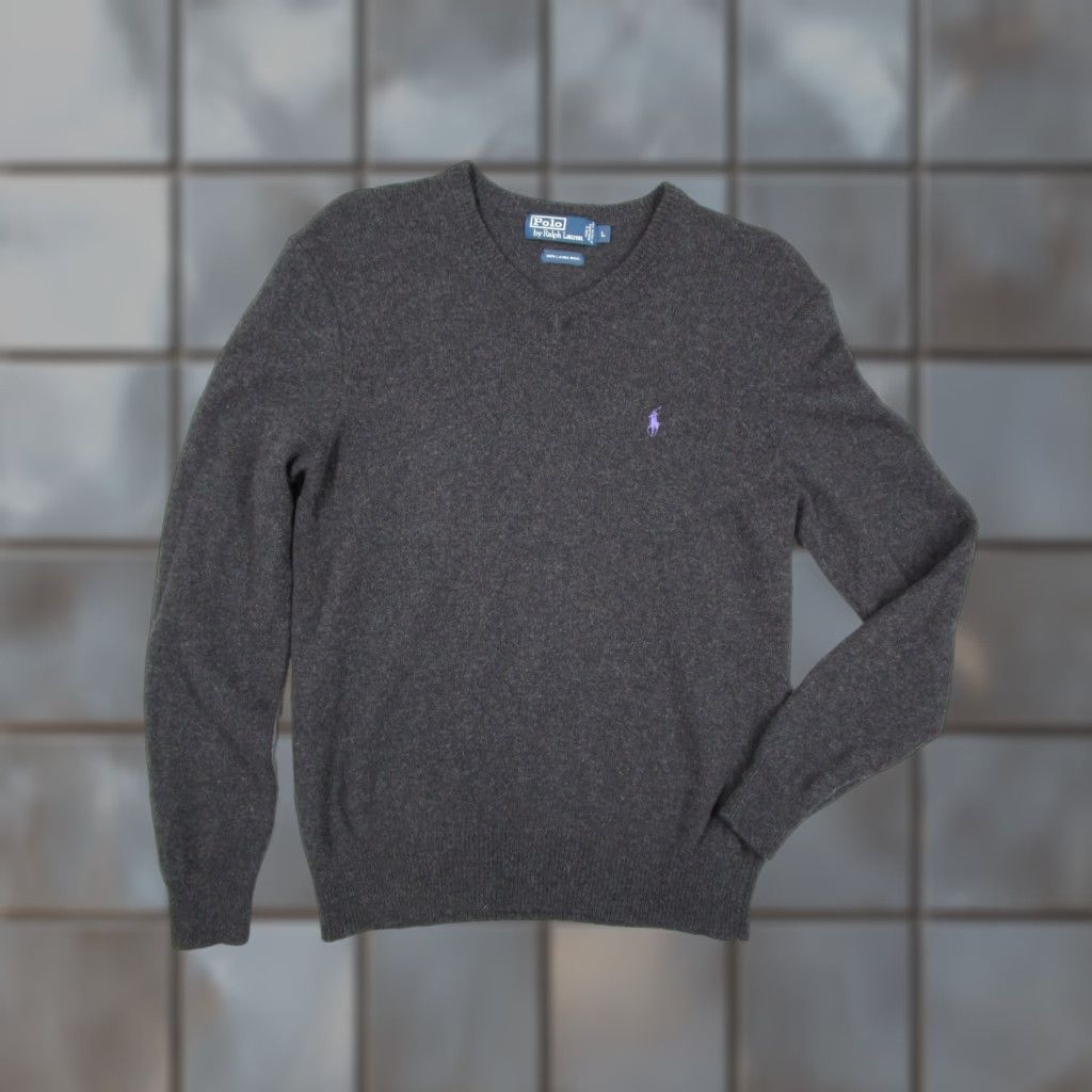 Polo Ralph Lauren VINTAGE Polo Ralph Lauren Sweater Men Large Gray Lambswool V Neck Knit Pullover Pony Size US L / EU 52-54 / 3 - 1 Thumbnail