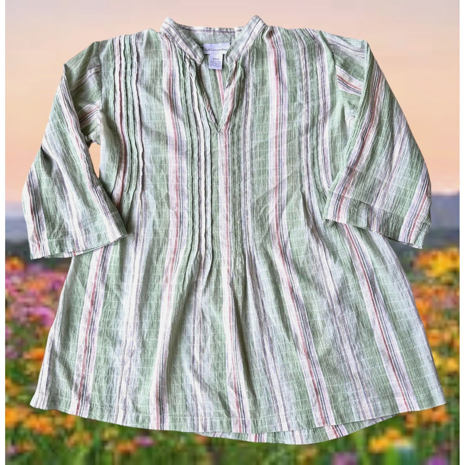Other Soft Surroundings Tunic Top XS Extra Small Striped V Neck Ro Size XS / US 0-2 / IT 36-38 - 8 Thumbnail