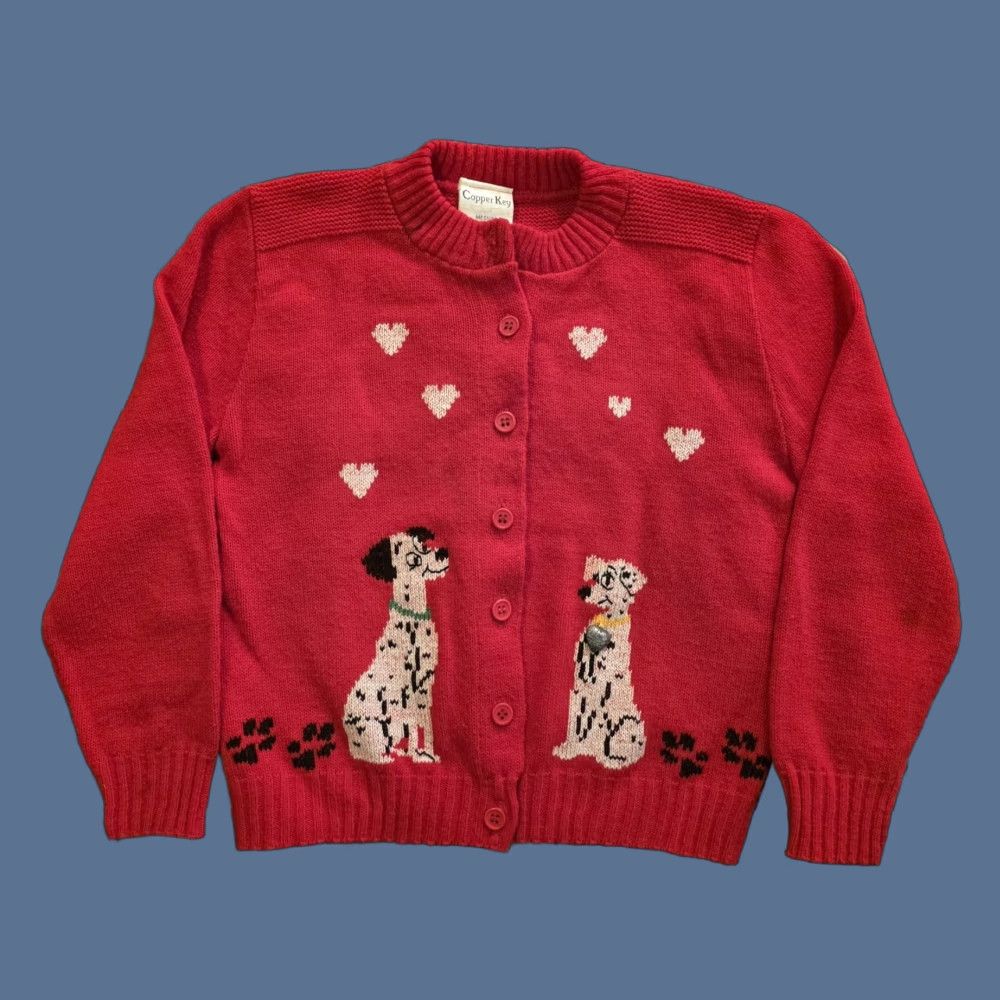 Vintage VINTAGE Copper Key Cardigan Sweater Dalmatian Dogs Knit Little Girl Medium Red 80s Size US M / EU 48-50 / 2 - 1 Thumbnail