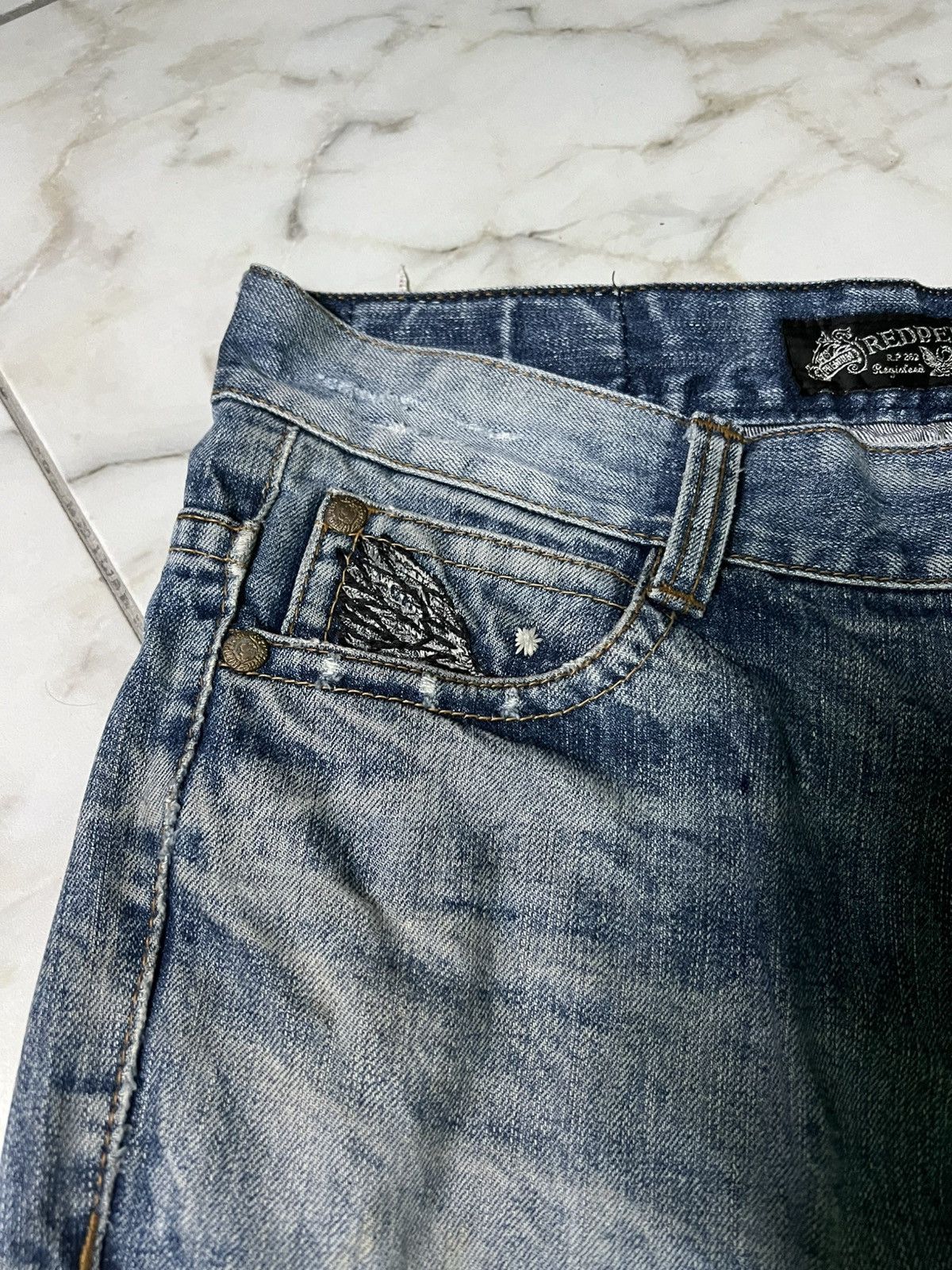 Japanese Brand 💥Baggy💥Redpepper Double Knee Washed Ripped Distress Jeans Size US 35 - 7 Thumbnail