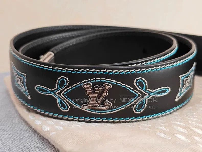 Louis Vuitton Louis Vuitton Turquoise Embroidered Denim Belt. Size ONE SIZE - 7 Thumbnail