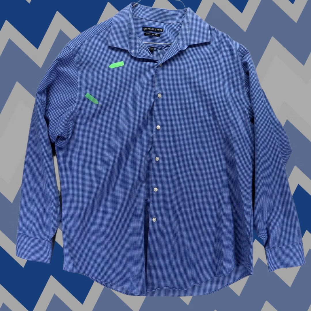 Geoffrey Beene Geoffrey Beene Shirt Mens 17 34/35 Fitted Button Up Blue Plaid Long Sleeve Size US XL / EU 56 / 4 - 1 Thumbnail