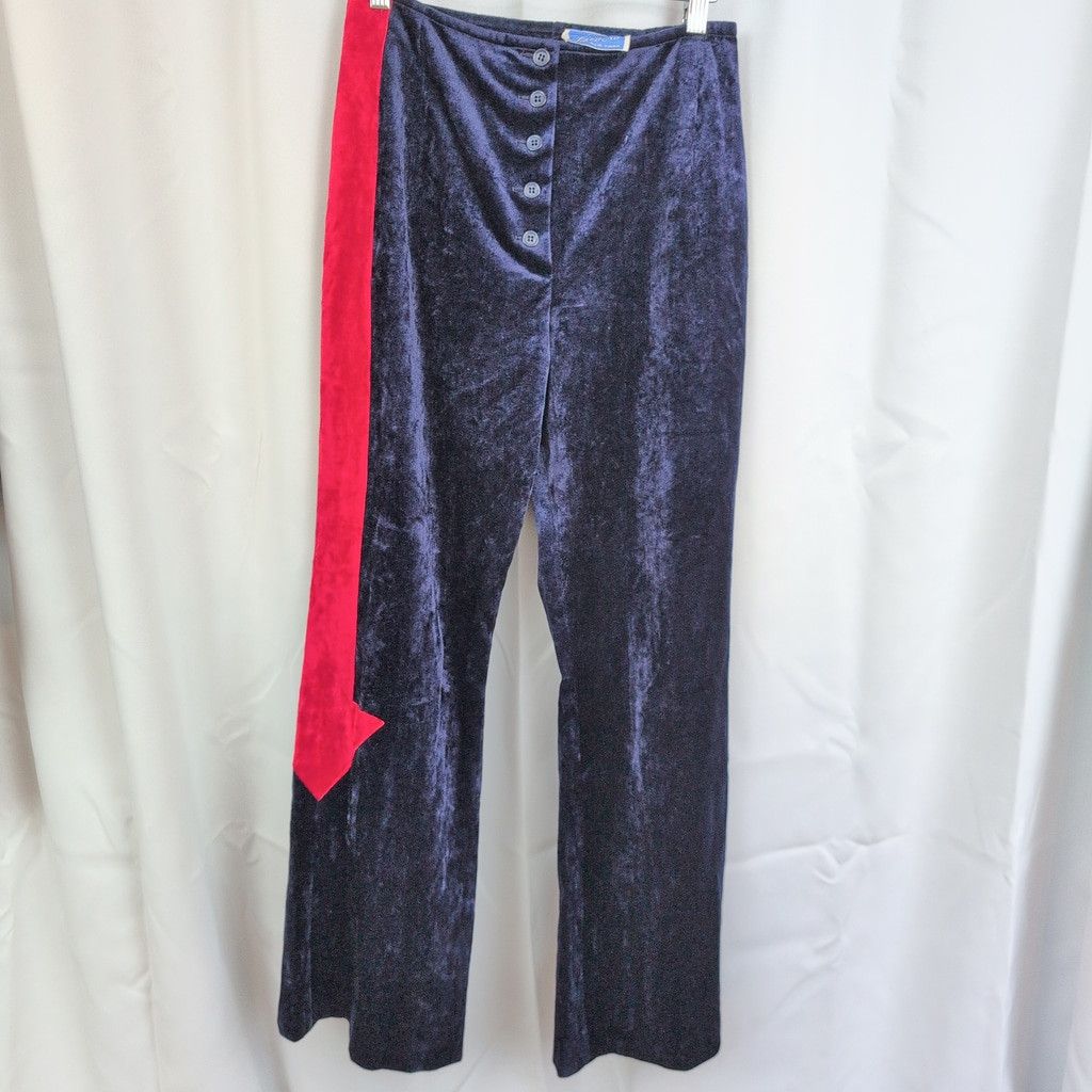 Vintage Vintage Bevero Red Arrow on Navy Velvet Flared Pants. Size 28" / US 6 / IT 42 - 8 Thumbnail