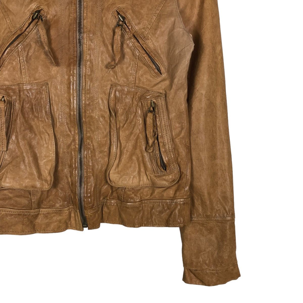 Vintage 🔥CROPPED BIKER LEATHER JACKET ZIPPER RARE Size US XS / EU 42 / 0 - 7 Thumbnail