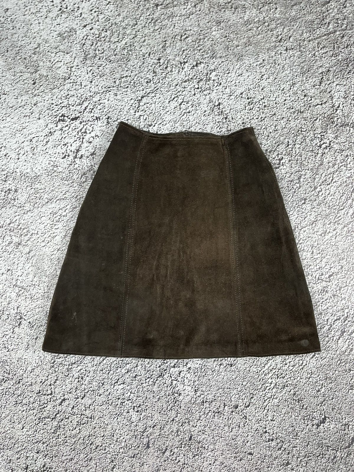 Vintage Vintage 70s Leather Brown Suede Skirt Retro AvantGarde Size 25" / US 0 / IT 36 - 4 Thumbnail