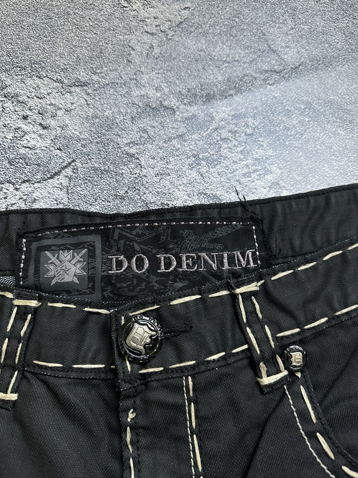 Vintage Vintage Waxed Contrast Stitch Cross Punk Denim Pants 36x32 Size US 36 / EU 52 - 7 Thumbnail